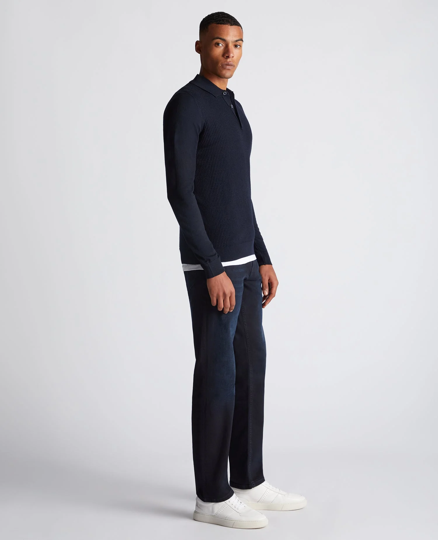 Slim Fit Merino Wool-Blend Long Sleeve Knitted Polo - Image 4