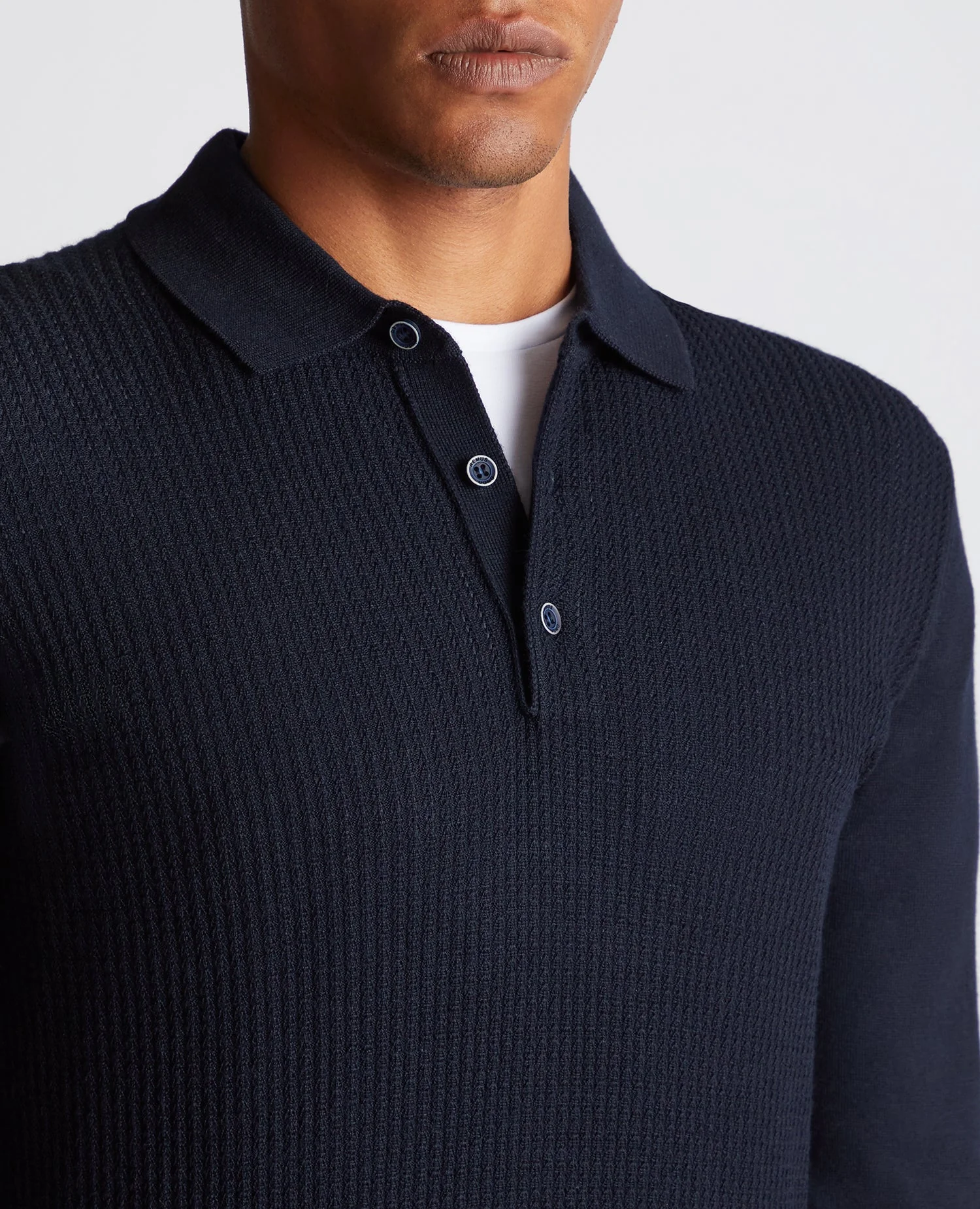 Slim Fit Merino Wool-Blend Long Sleeve Knitted Polo - Image 5