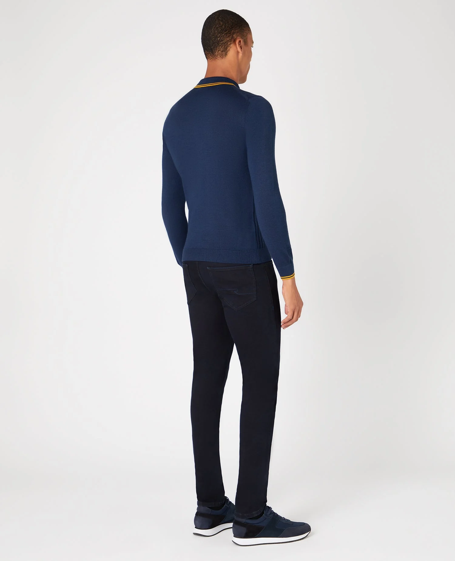 Slim Fit Merino Wool-Blend Long Sleeve Knitted Polo - Image 3