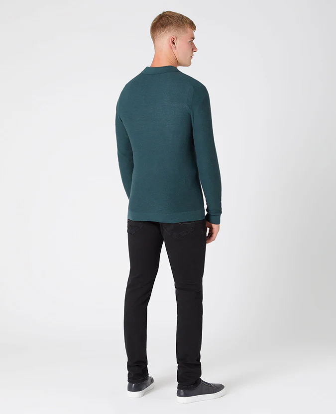 Slim Fit Merino Wool-Blend Long Sleeve Knitted Polo - Image 3