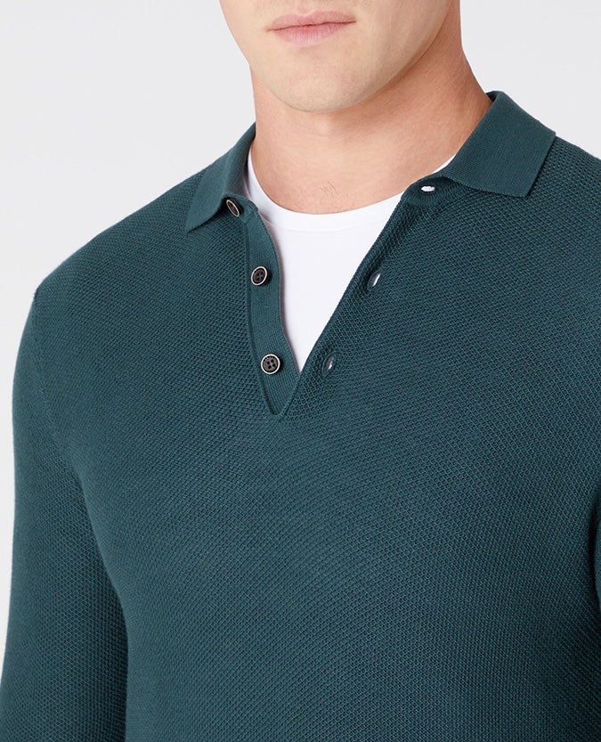 Slim Fit Merino Wool-Blend Long Sleeve Knitted Polo - Image 4