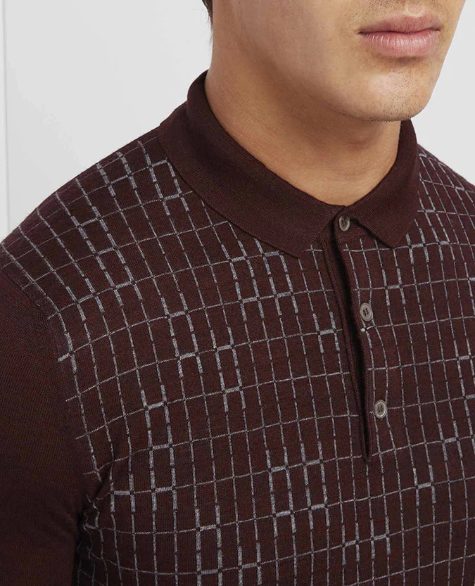 Slim Fit Merino Wool-Blend Long Sleeve Polo Shirt - Image 3