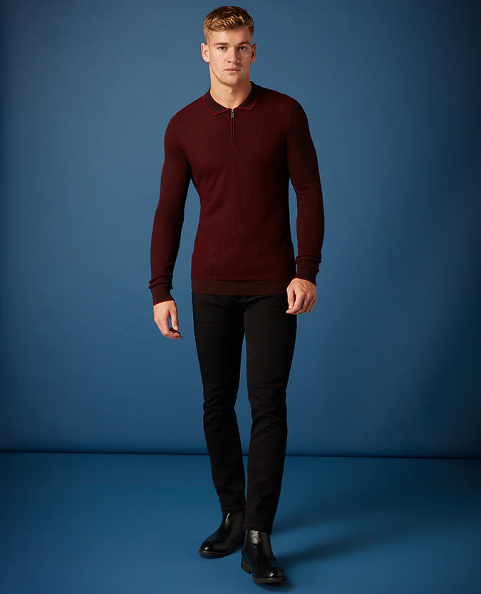 Slim Fit Merino Wool-Blend Long Sleeve Polo Shirt - Image 3