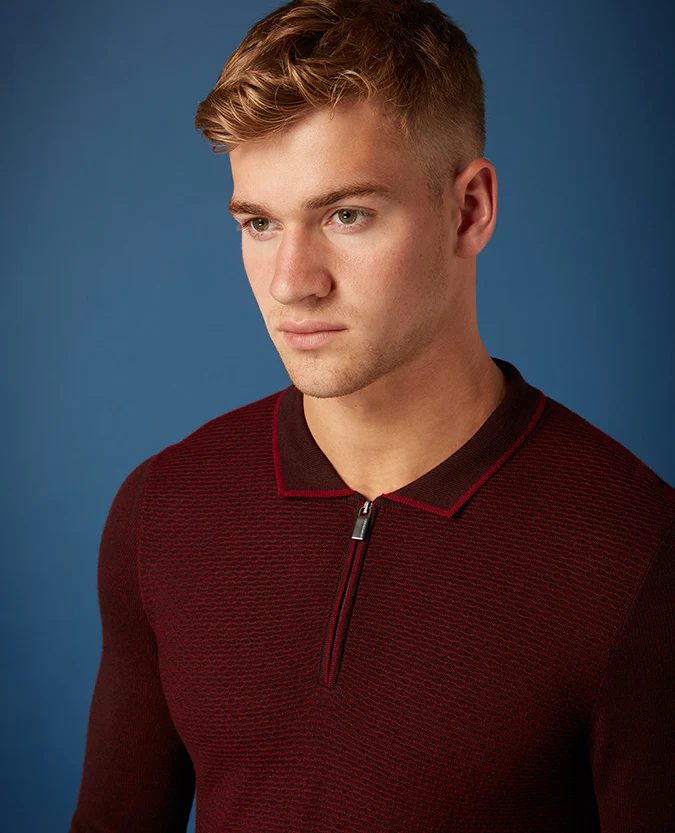 Slim Fit Merino Wool-Blend Long Sleeve Polo Shirt - Image 4