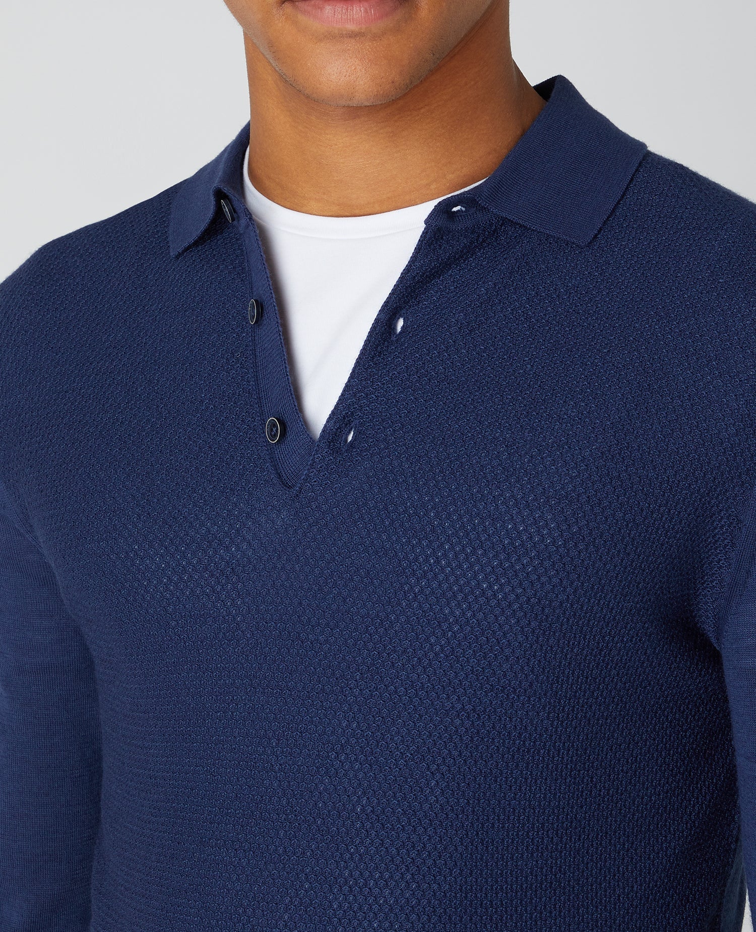 Slim Fit Merino Wool-Blend Long Sleeve Knitted Polo - Image 4