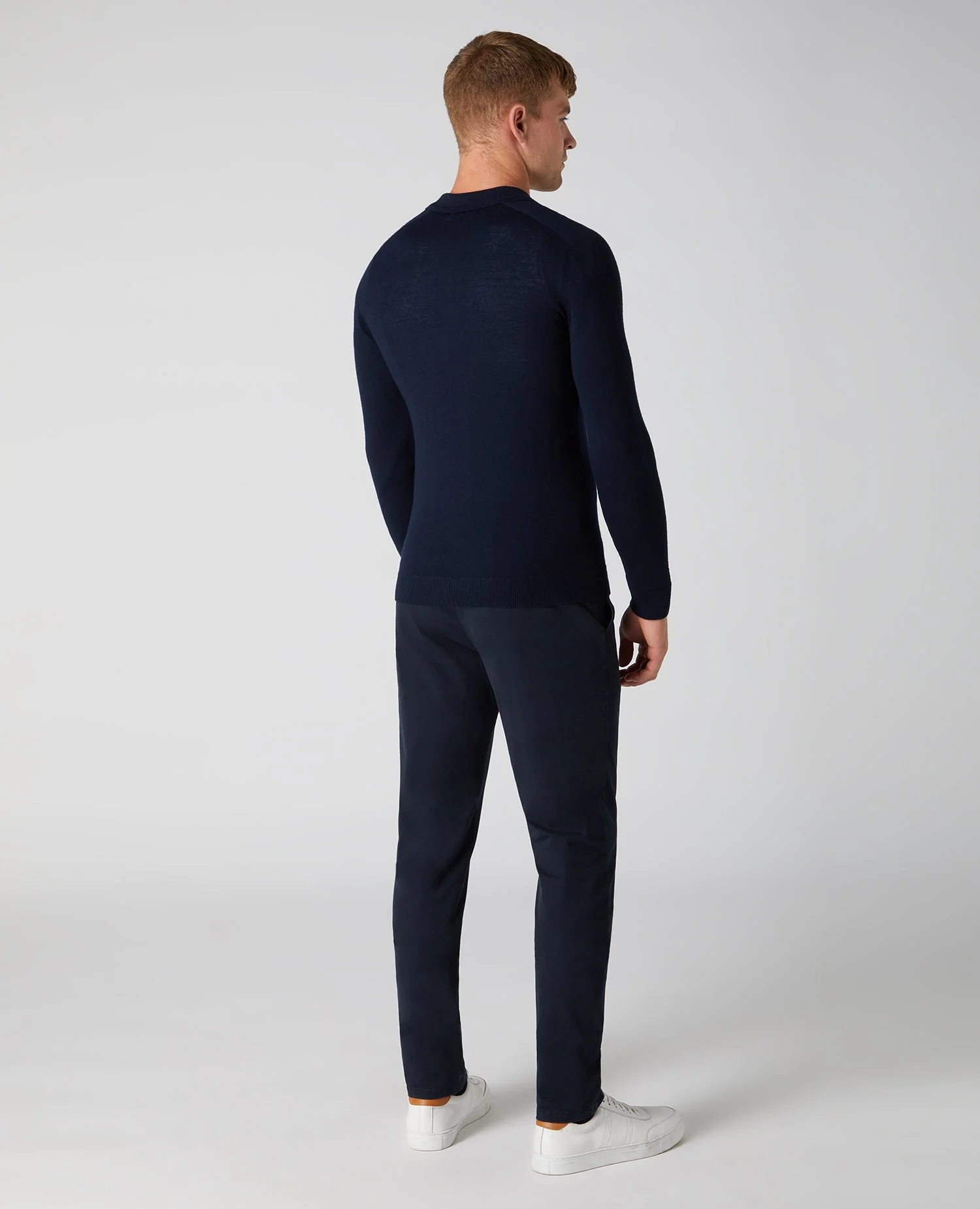 Slim Fit Merino Wool-Blend Long Sleeve Knitted Polo - Image 3