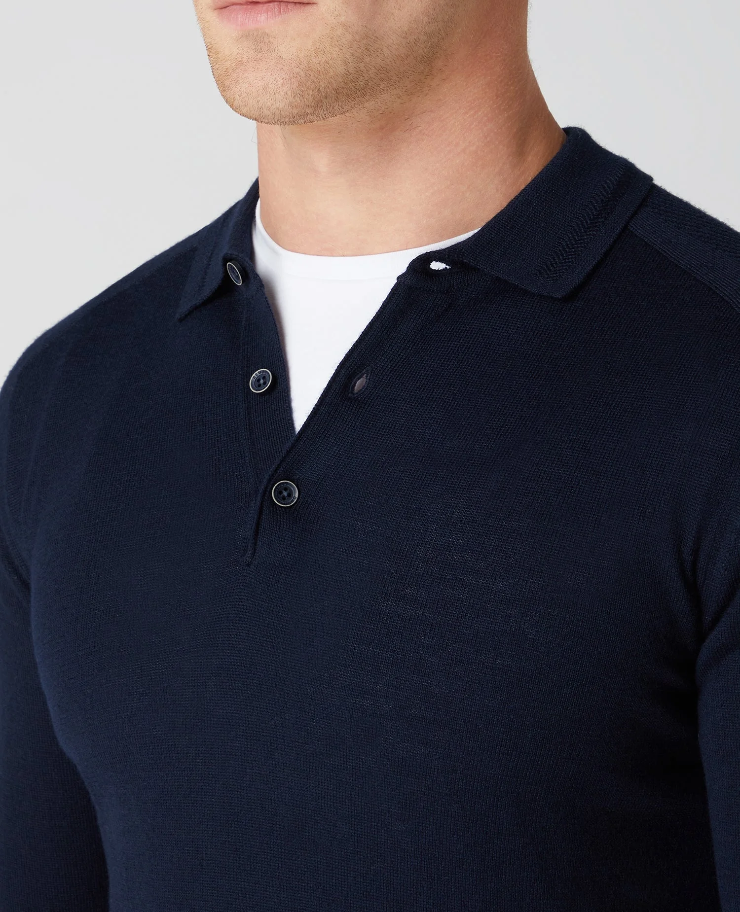 Slim Fit Merino Wool-Blend Long Sleeve Knitted Polo - Image 4