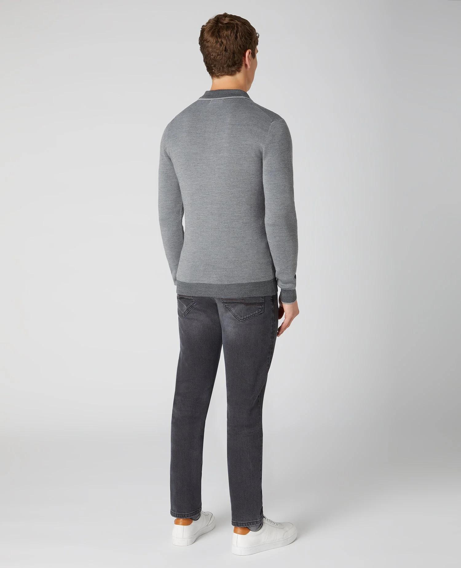 Slim Fit Merino Wool-Blend Long Sleeve knitted Polo - Image 3