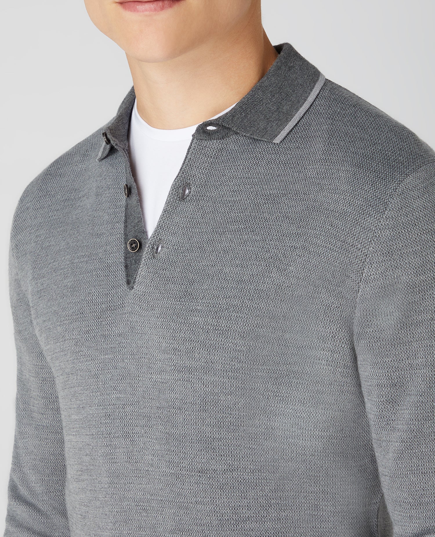 Slim Fit Merino Wool-Blend Long Sleeve knitted Polo - Image 4