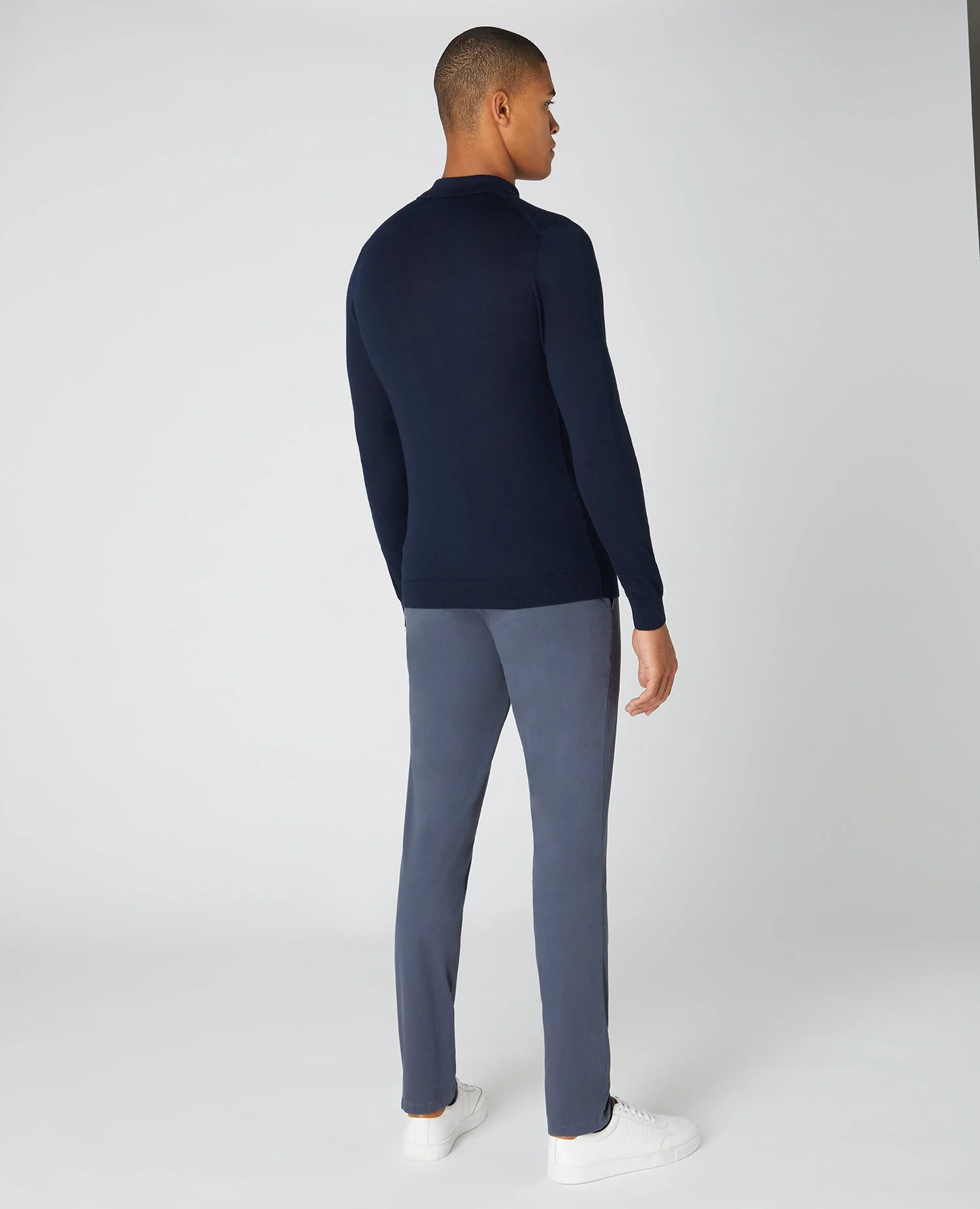 Slim Fit Merino Wool-Blend Long Sleeve knitted Polo - Image 3