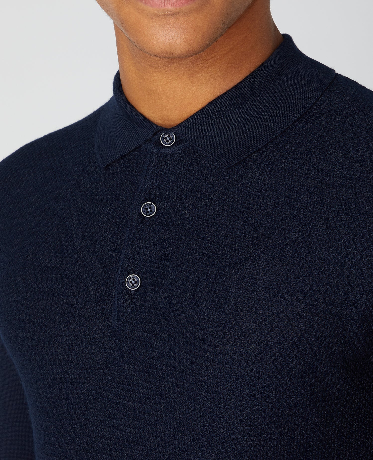 Slim Fit Merino Wool-Blend Long Sleeve knitted Polo - Image 4
