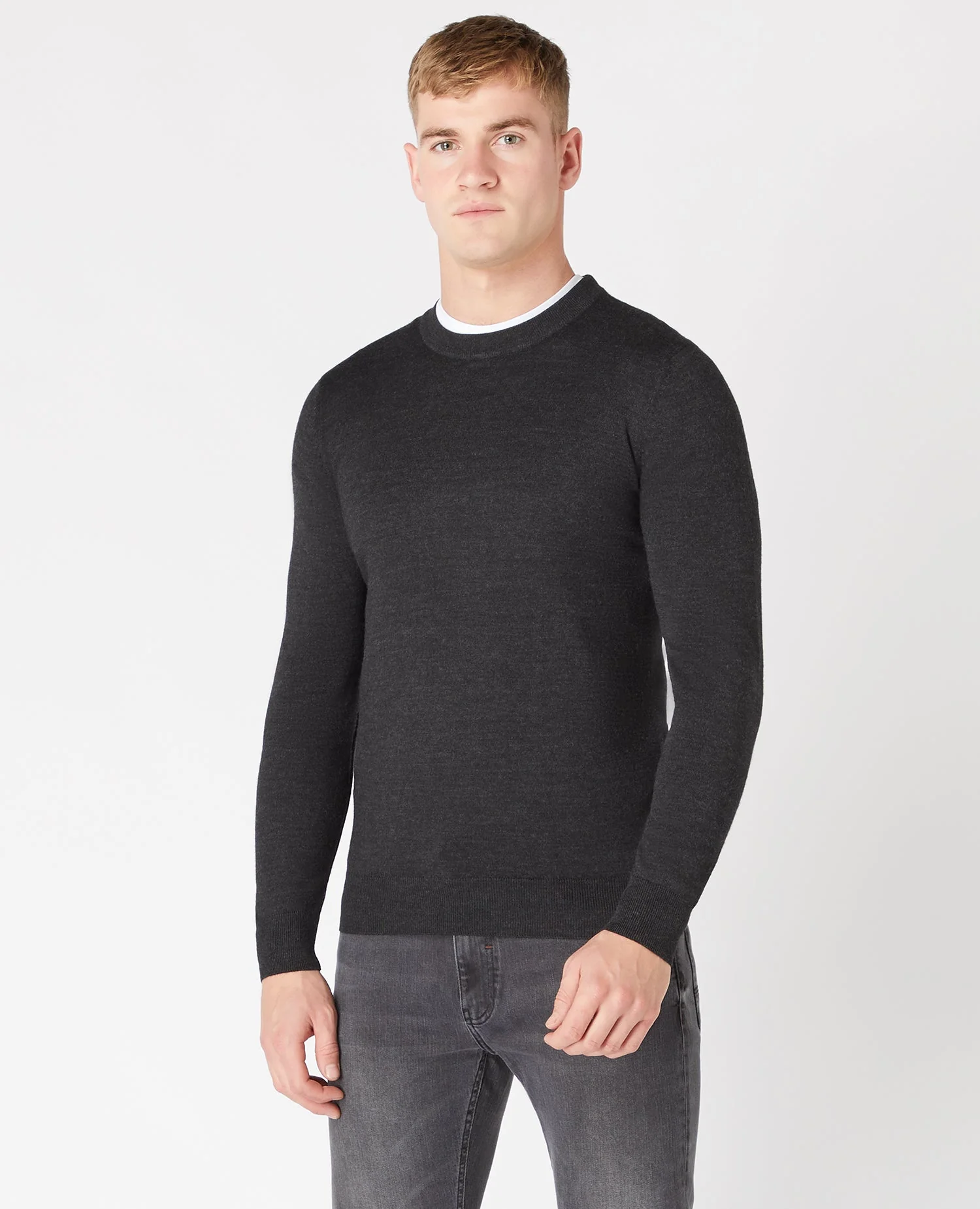 Tapered Fit Merino Wool-Blend Crew Neck Sweater