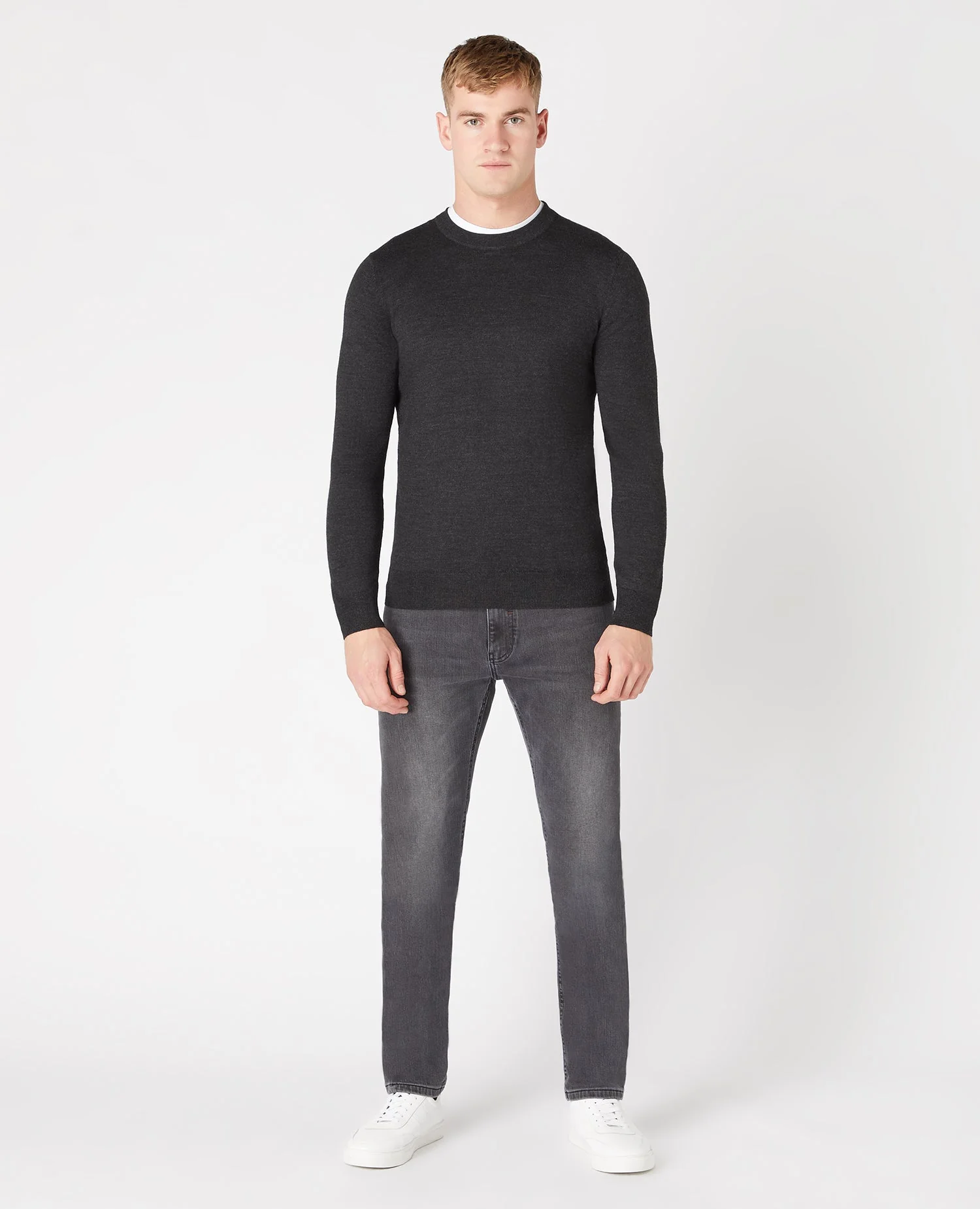 Tapered Fit Merino Wool-Blend Crew Neck Sweater - Image 2