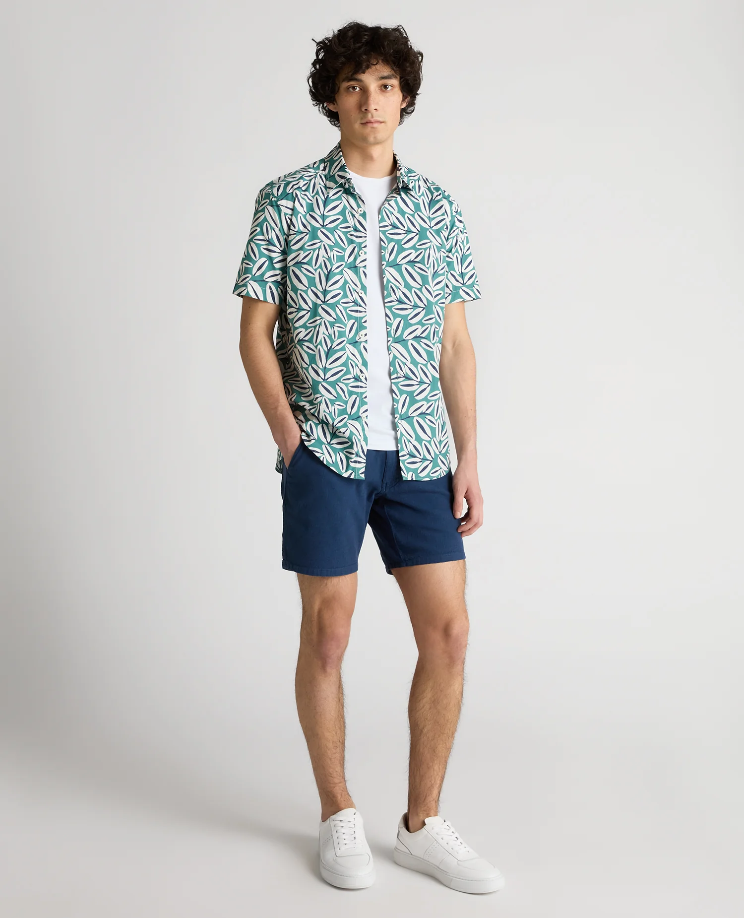 Slim Fit Cotton Stretch Leaf Print Shirt - Image 2