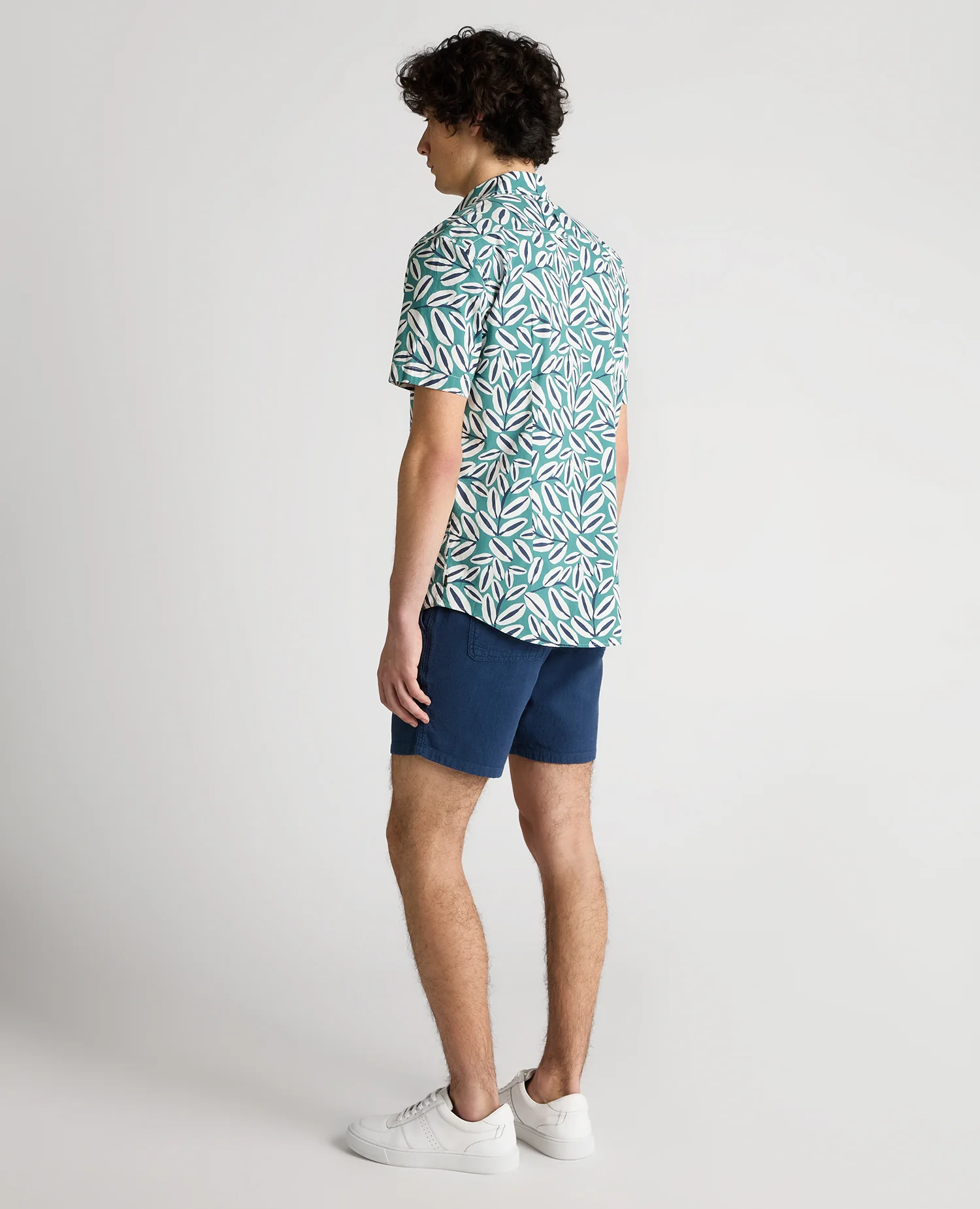Slim Fit Cotton Stretch Leaf Print Shirt - Image 3