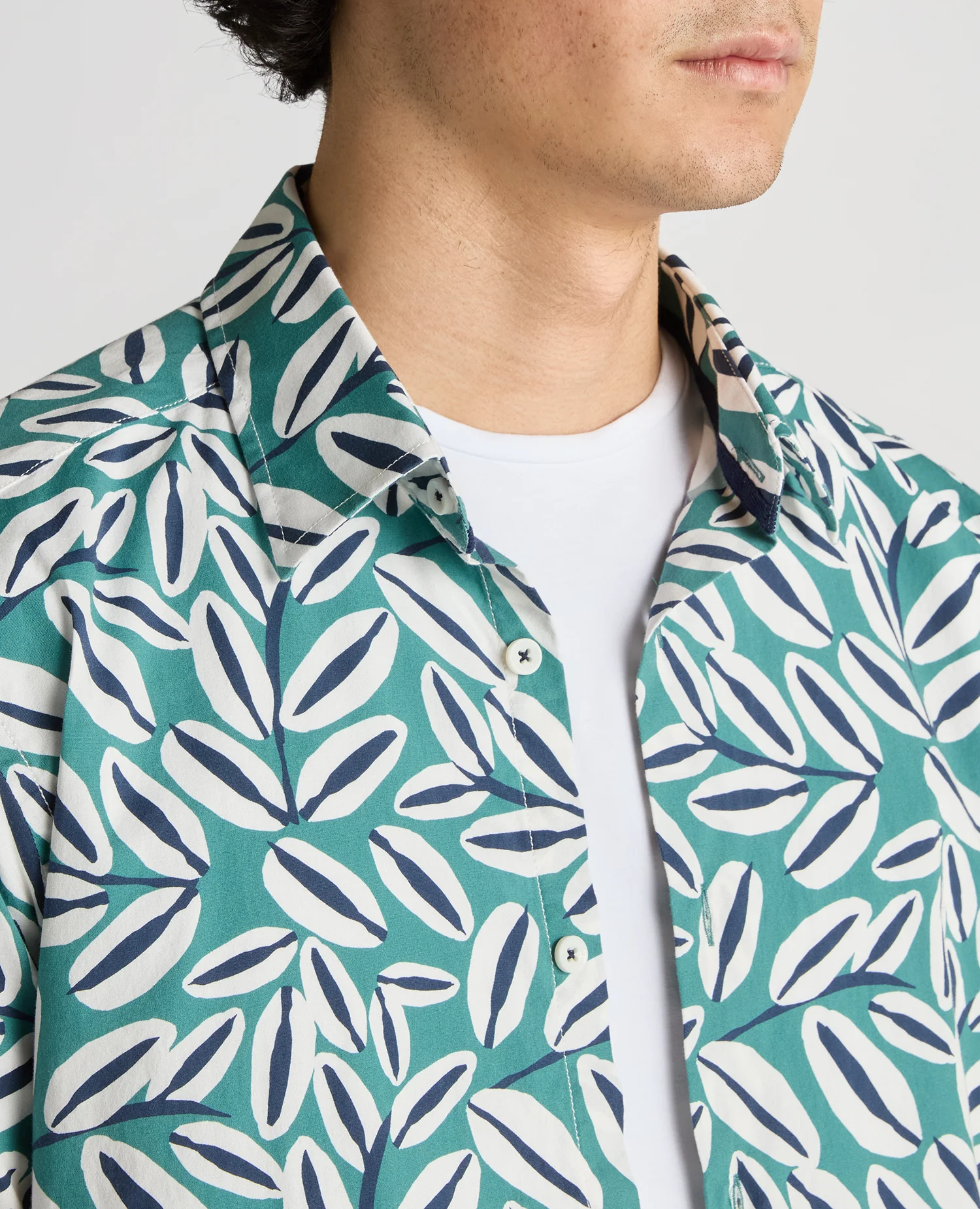 Slim Fit Cotton Stretch Leaf Print Shirt - Image 4