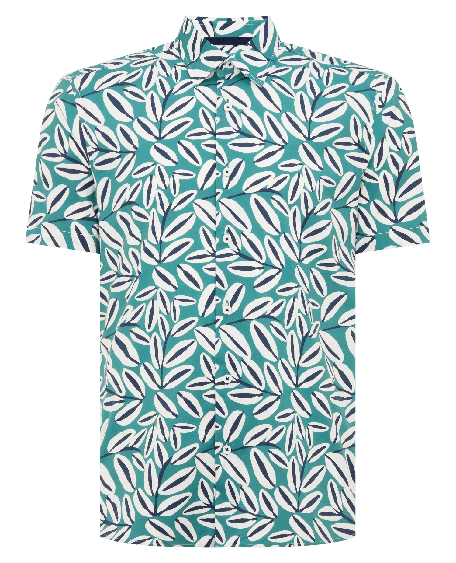 Slim Fit Cotton Stretch Leaf Print Shirt - Image 6