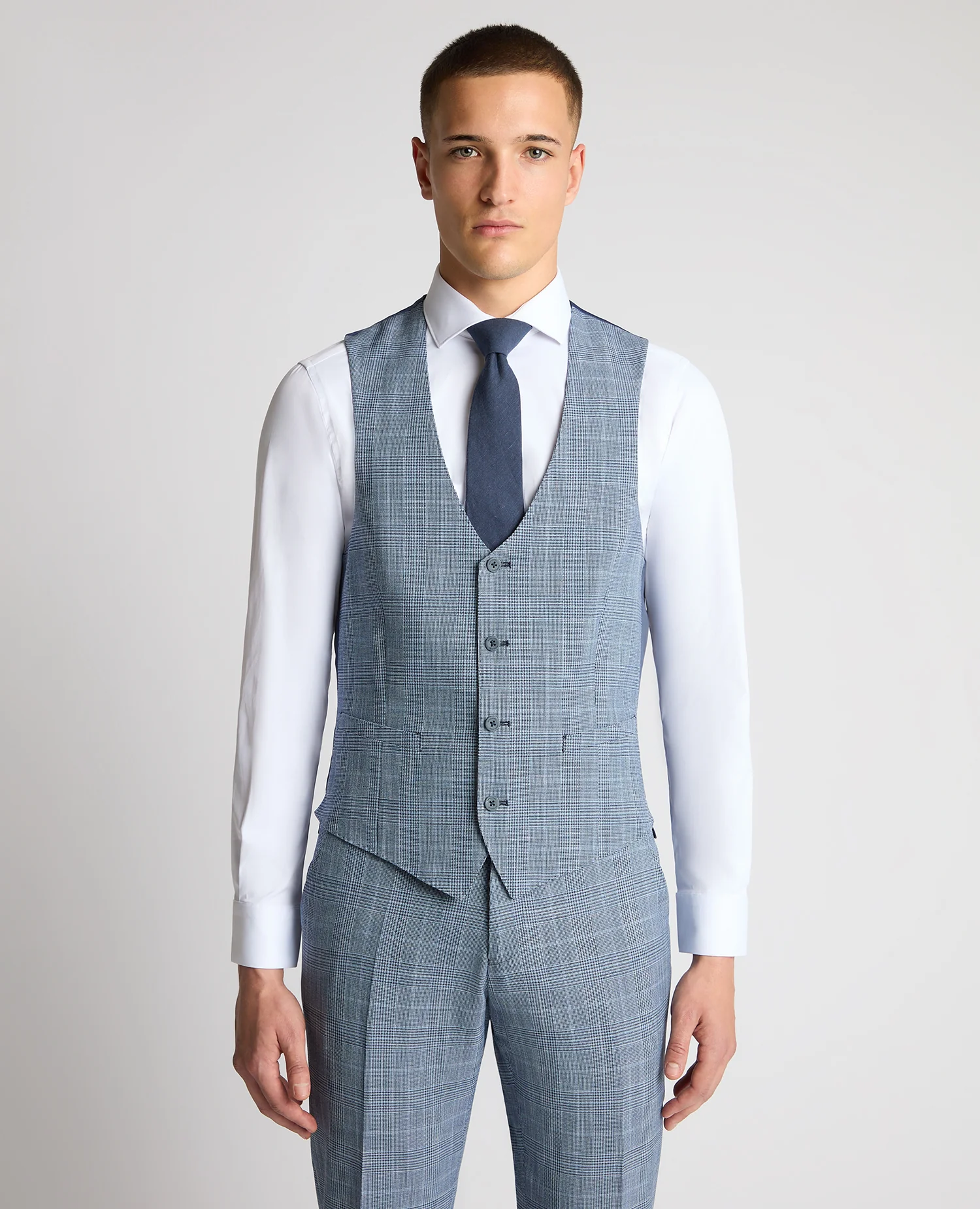 Slim Fit Stretch Blend Check Suit Waistcoat