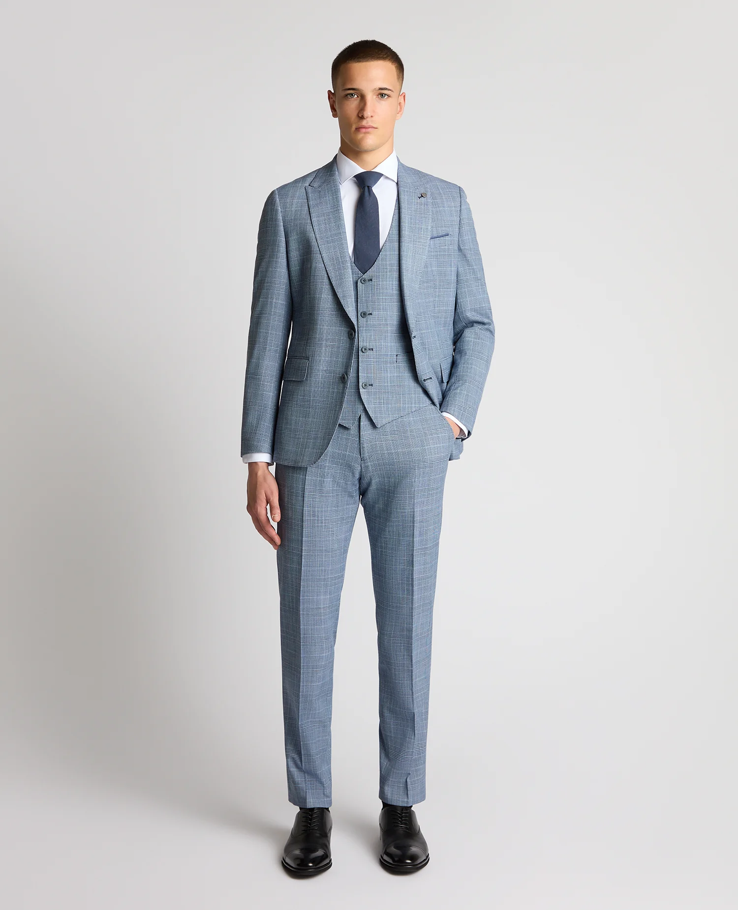 Slim Fit Stretch Blend Check Suit Waistcoat - Image 2
