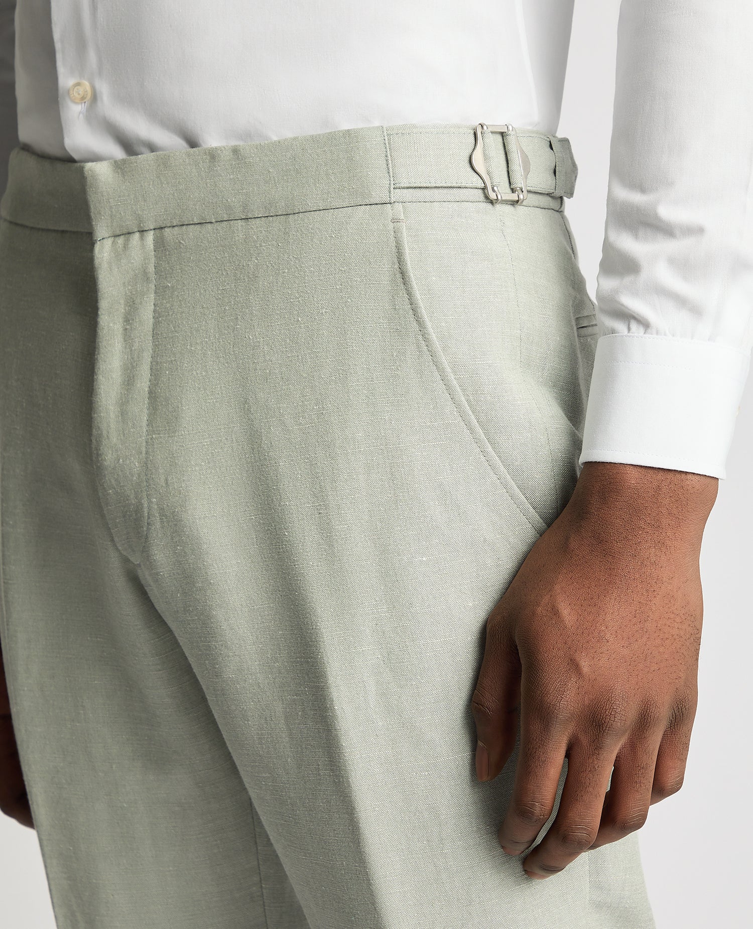 Slim Leg Linen-Blend Formal Trousers - Image 4