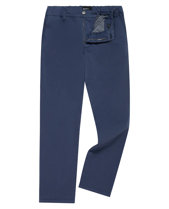 Blue Straight Leg Cotton-Blend Chinos - Image 6