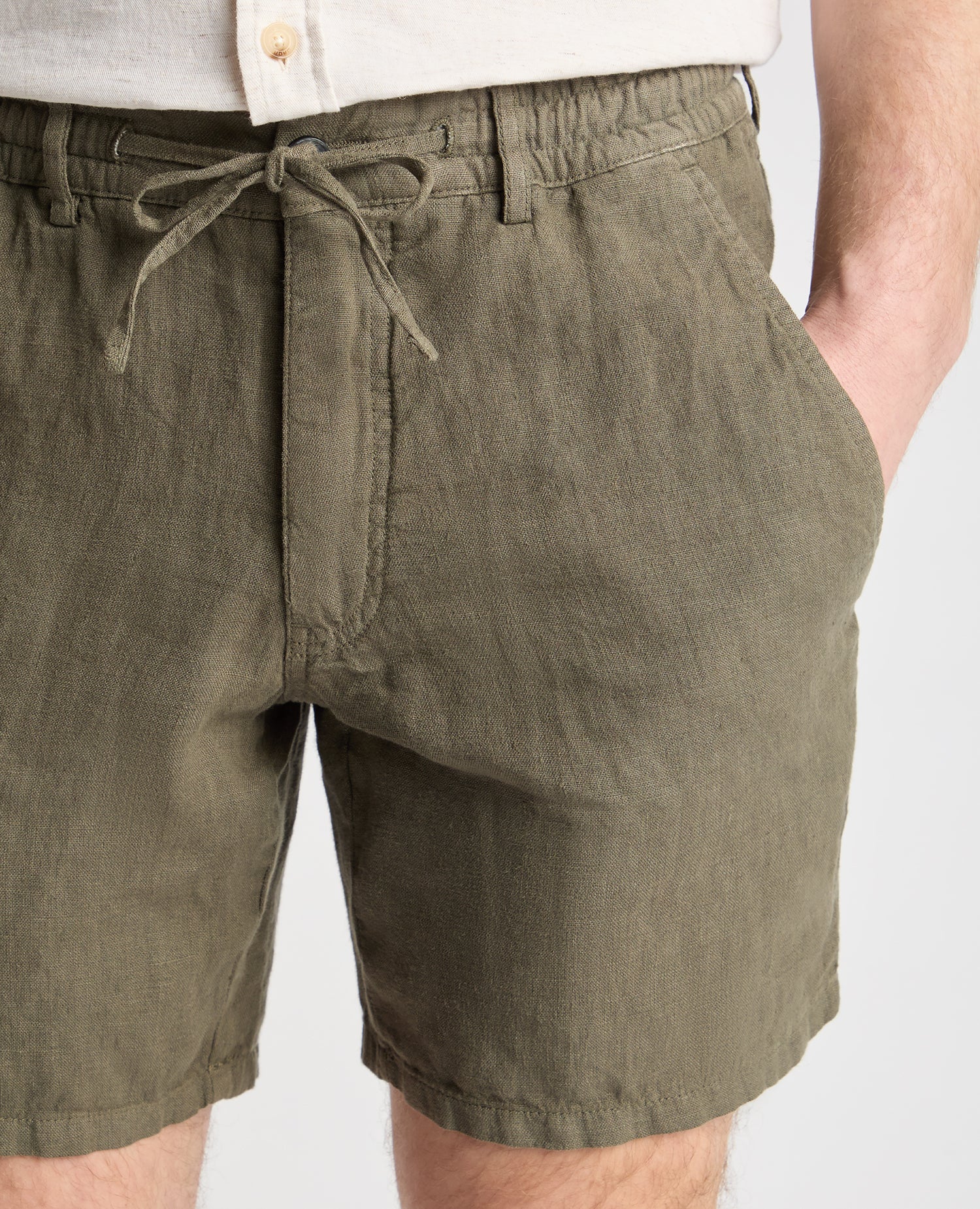 Green Straight Leg Linen Shorts - Image 4