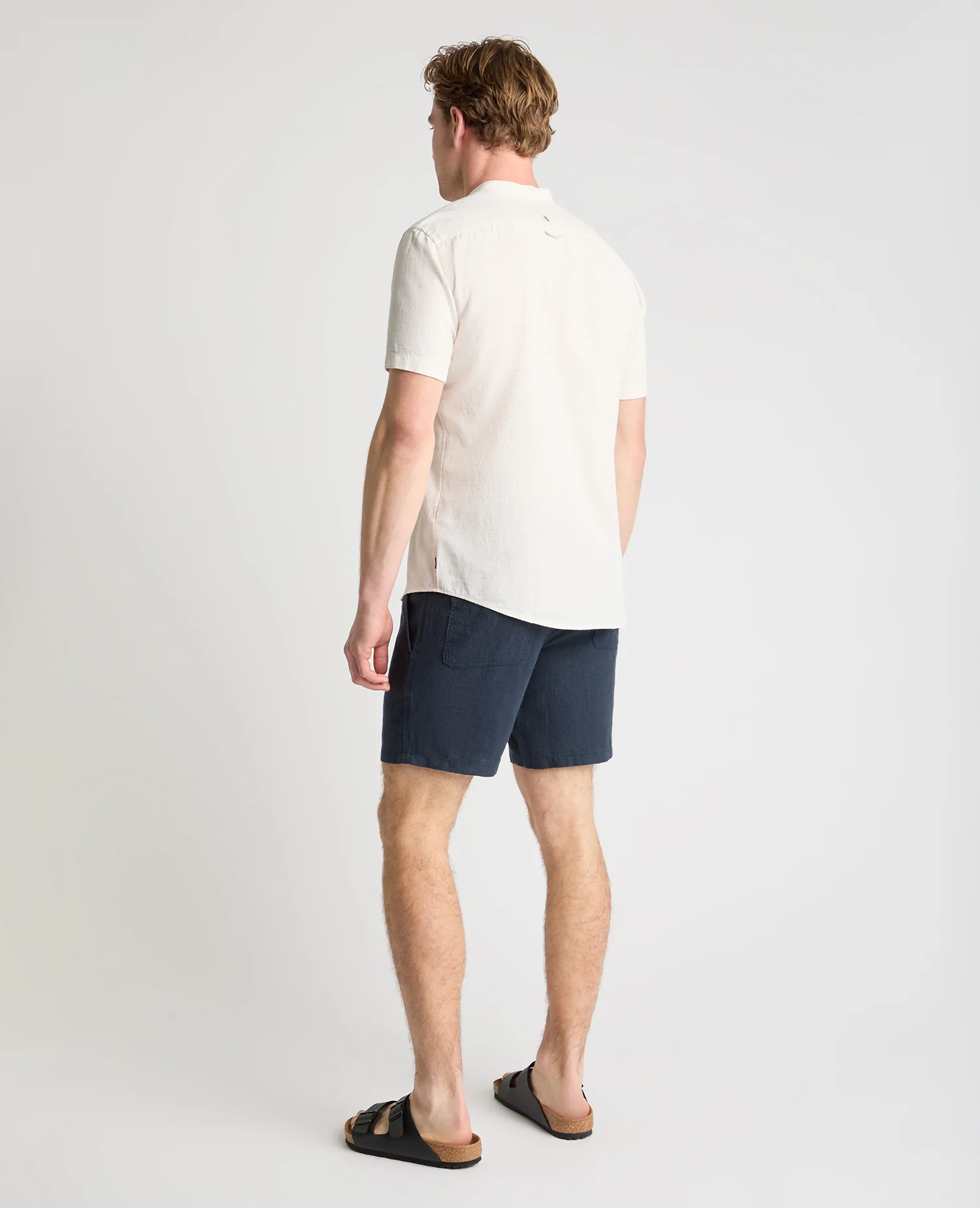 Dark Blue Straight Leg Linen Shorts - Image 3
