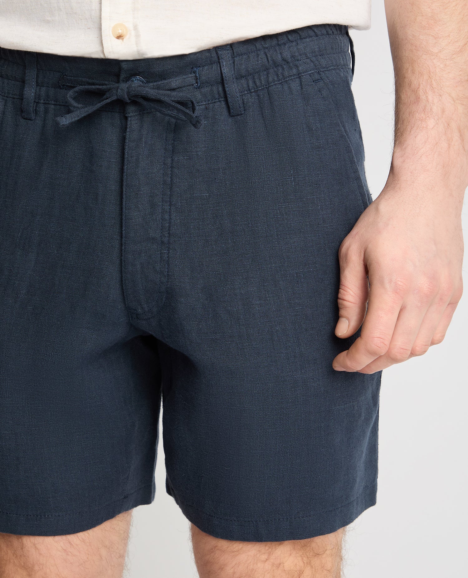 Dark Blue Straight Leg Linen Shorts - Image 4