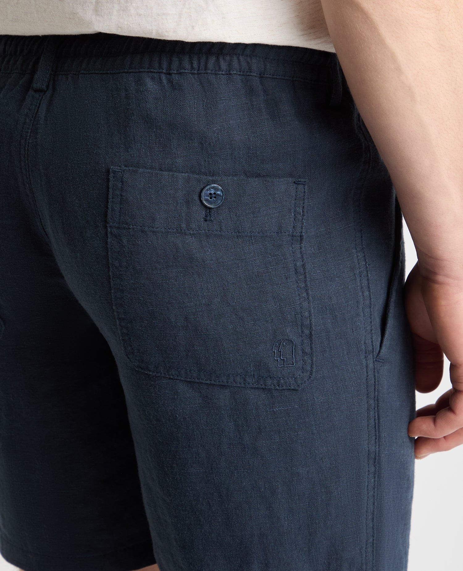 Dark Blue Straight Leg Linen Shorts - Image 5