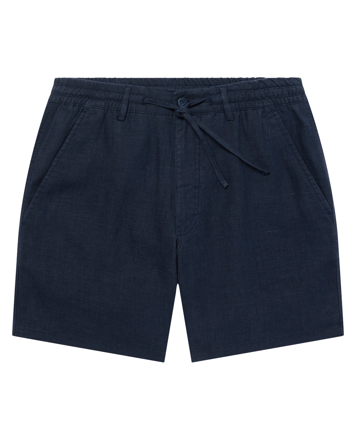 Dark Blue Straight Leg Linen Shorts - Image 6