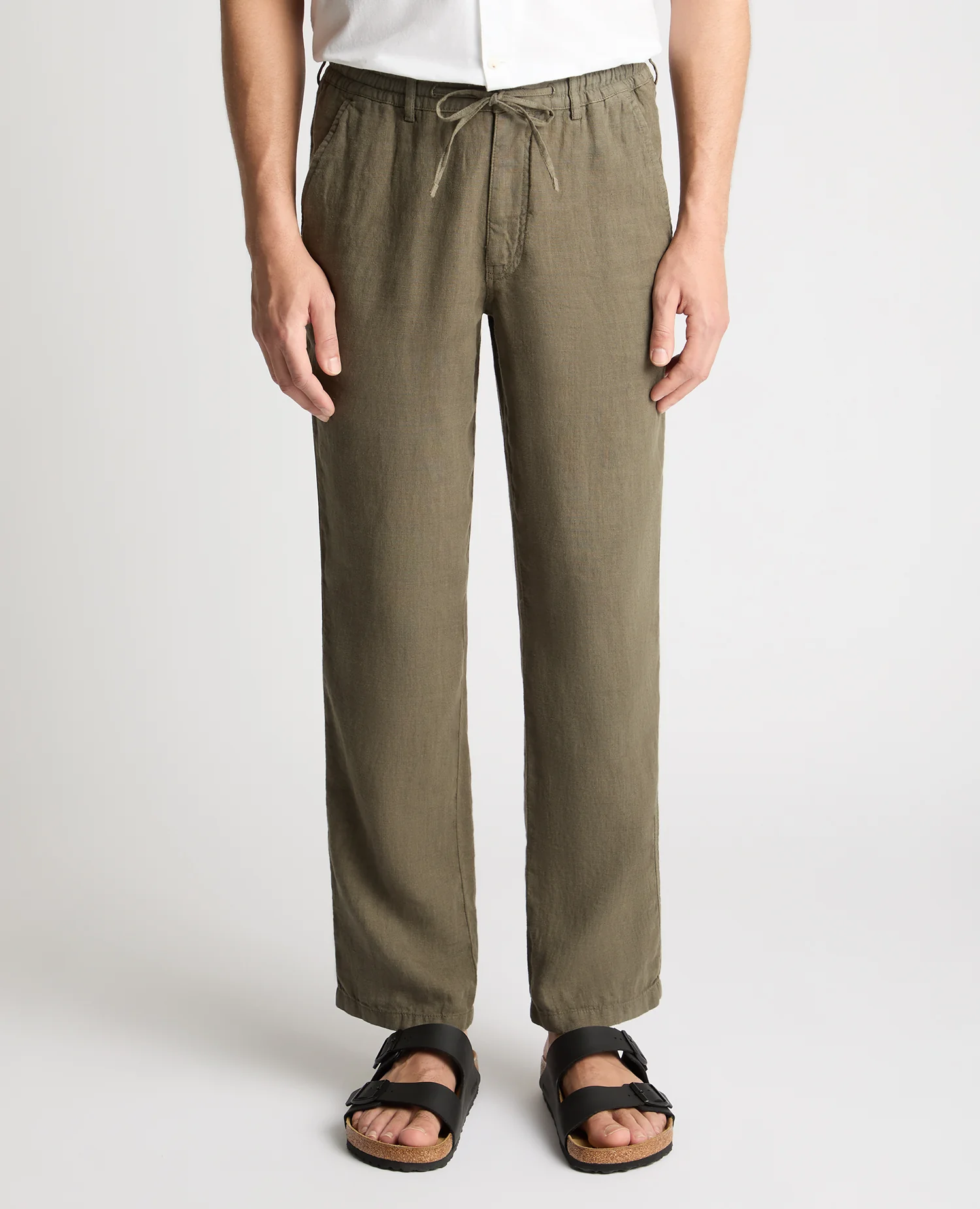 Green Straight Leg Linen Trousers