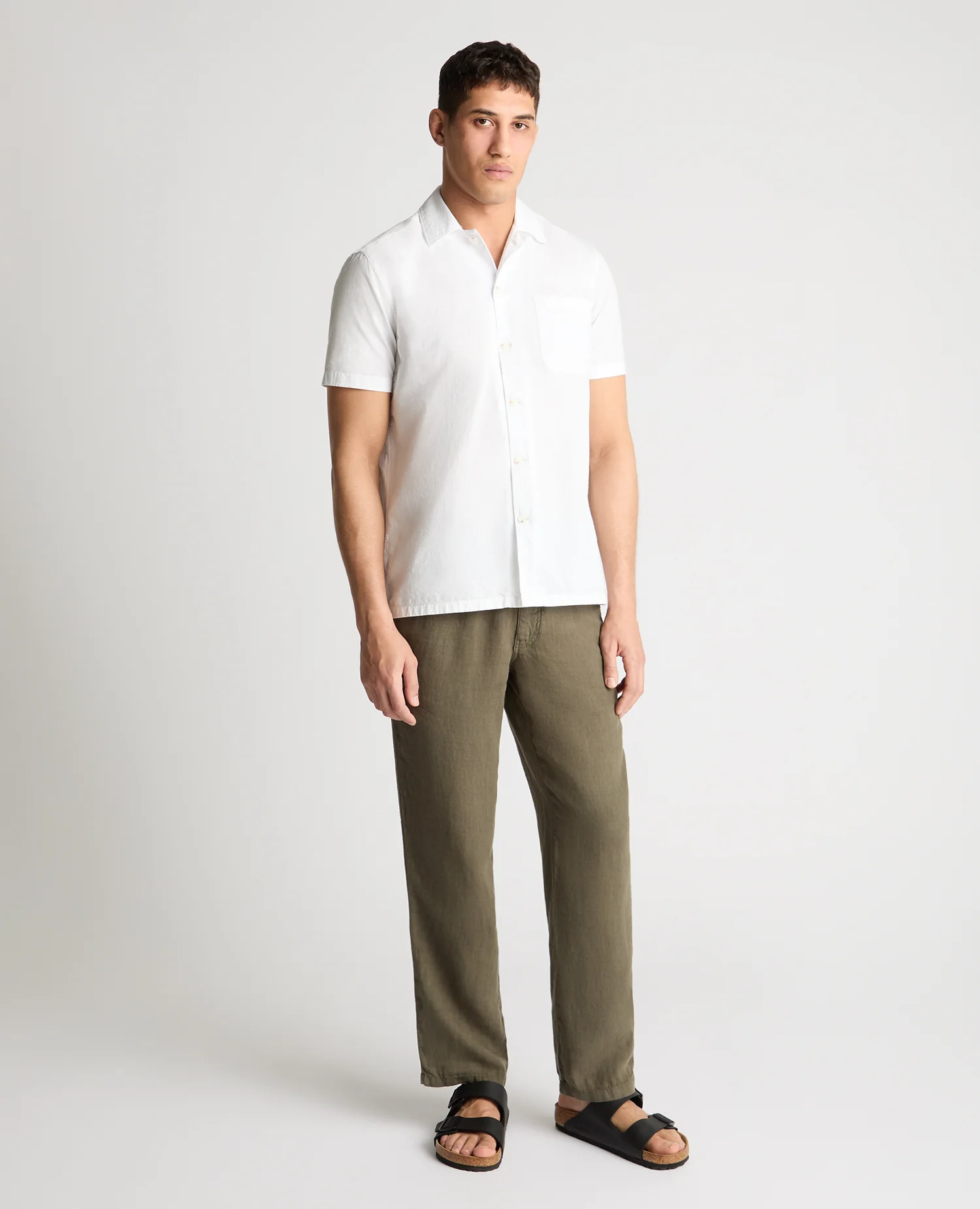 Green Straight Leg Linen Trousers - Image 2
