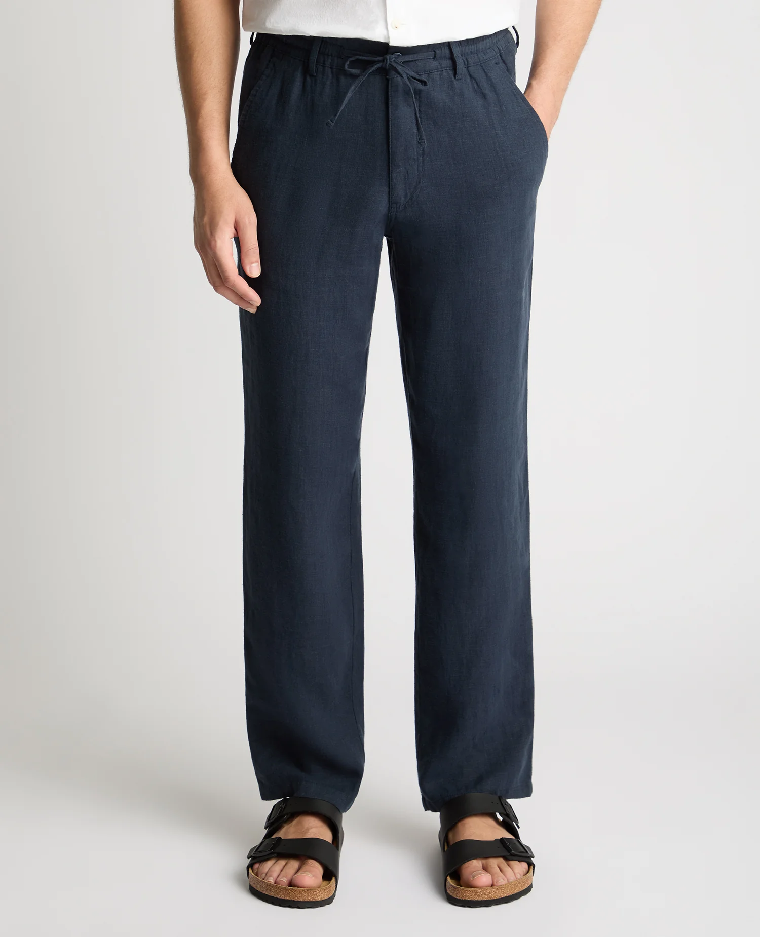 Dark Blue Straight Leg Linen Trousers