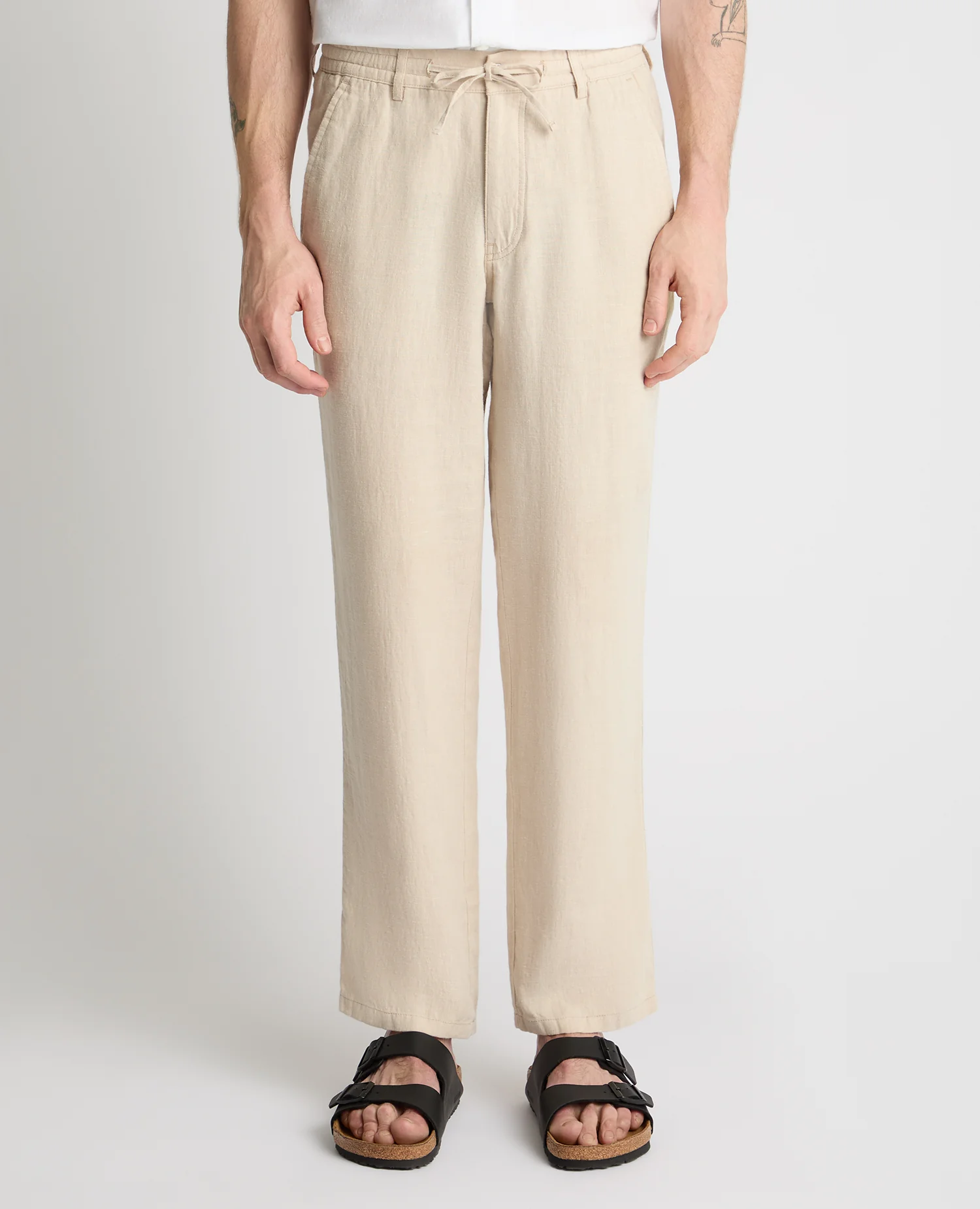 Stone Straight Leg Linen Trousers