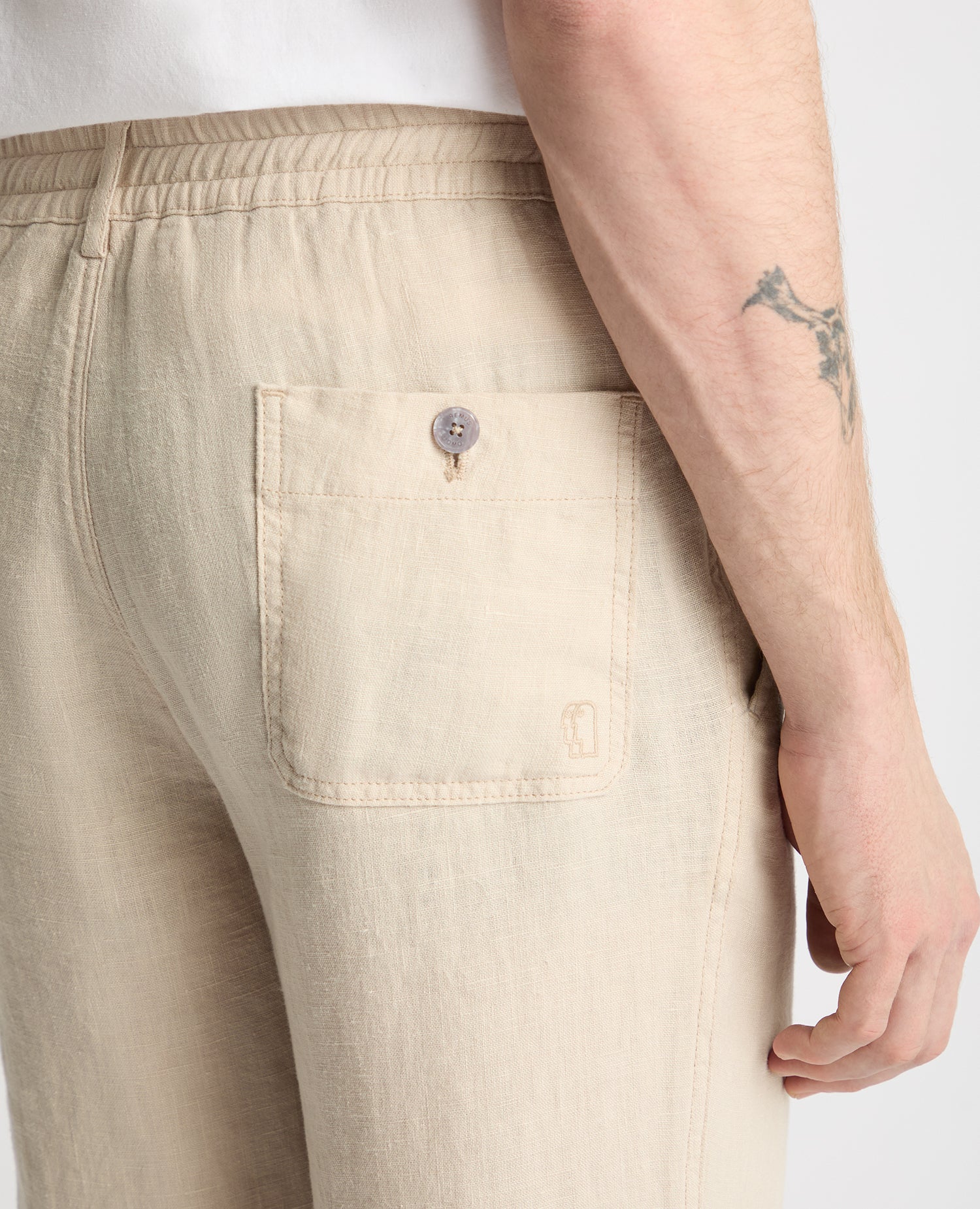 Stone Straight Leg Linen Trousers - Image 5