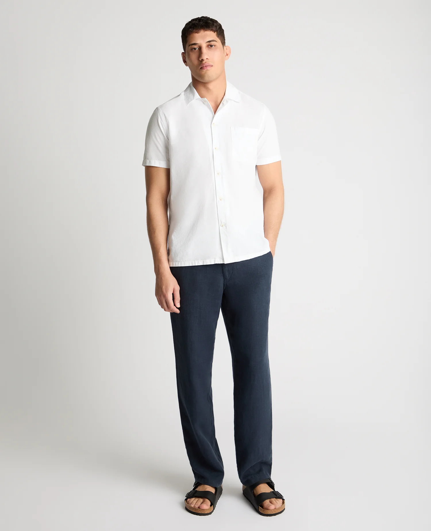 Dark Blue Straight Leg Linen Trousers - Image 2