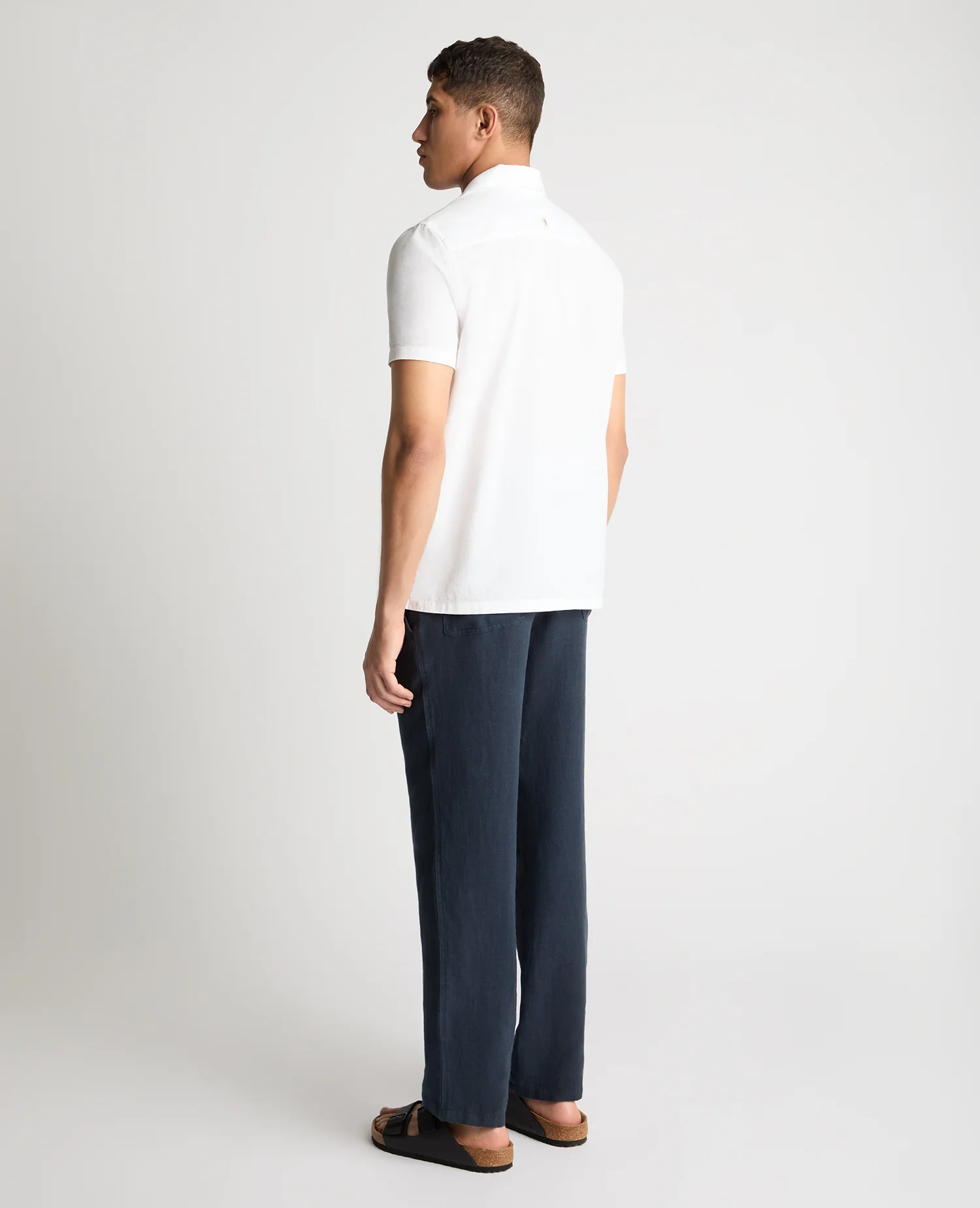 Dark Blue Straight Leg Linen Trousers - Image 3