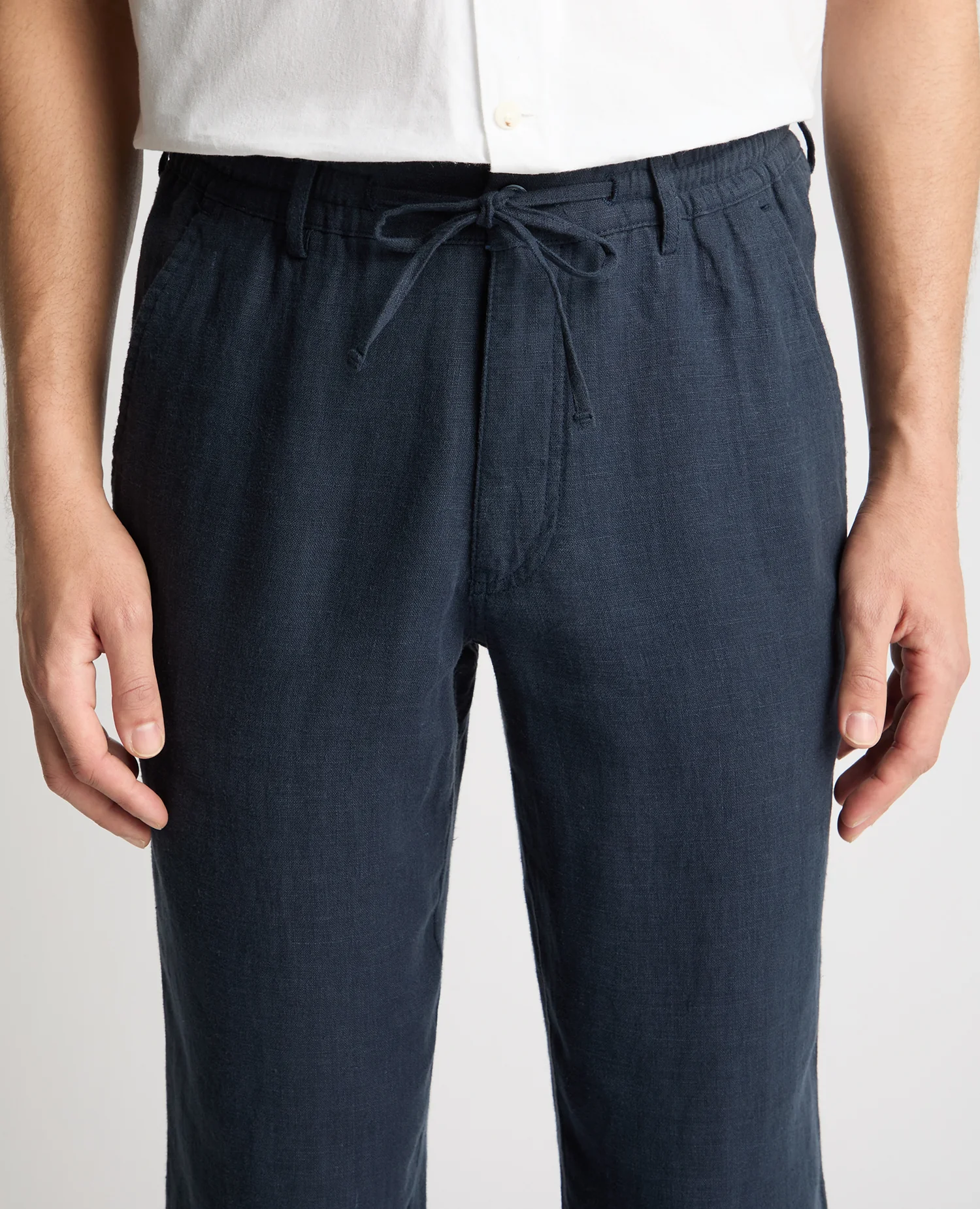 Dark Blue Straight Leg Linen Trousers - Image 4