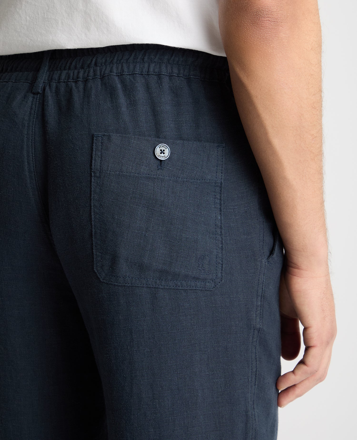 Dark Blue Straight Leg Linen Trousers - Image 5