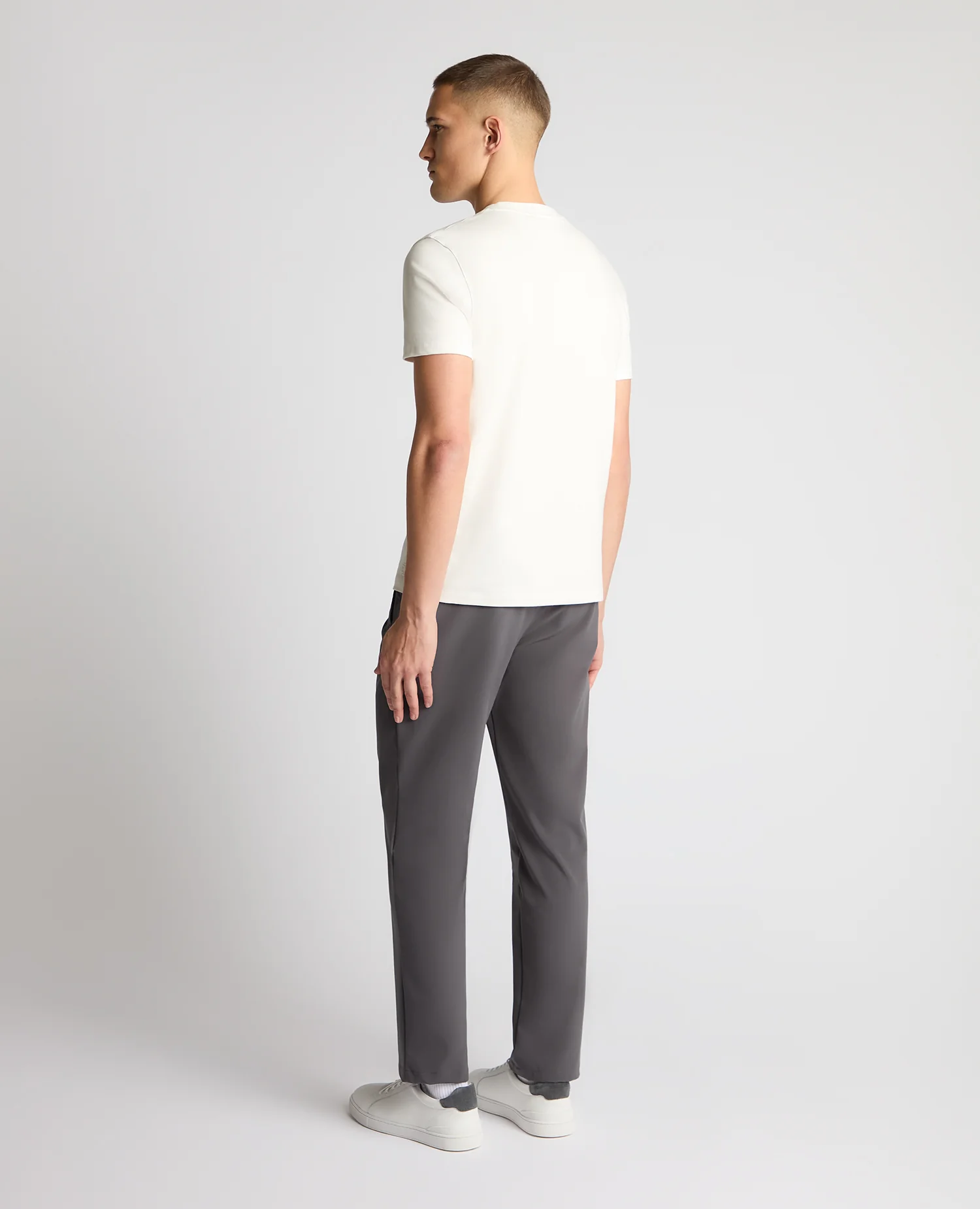 Grey Straight Leg Stretch Trousers - Image 3