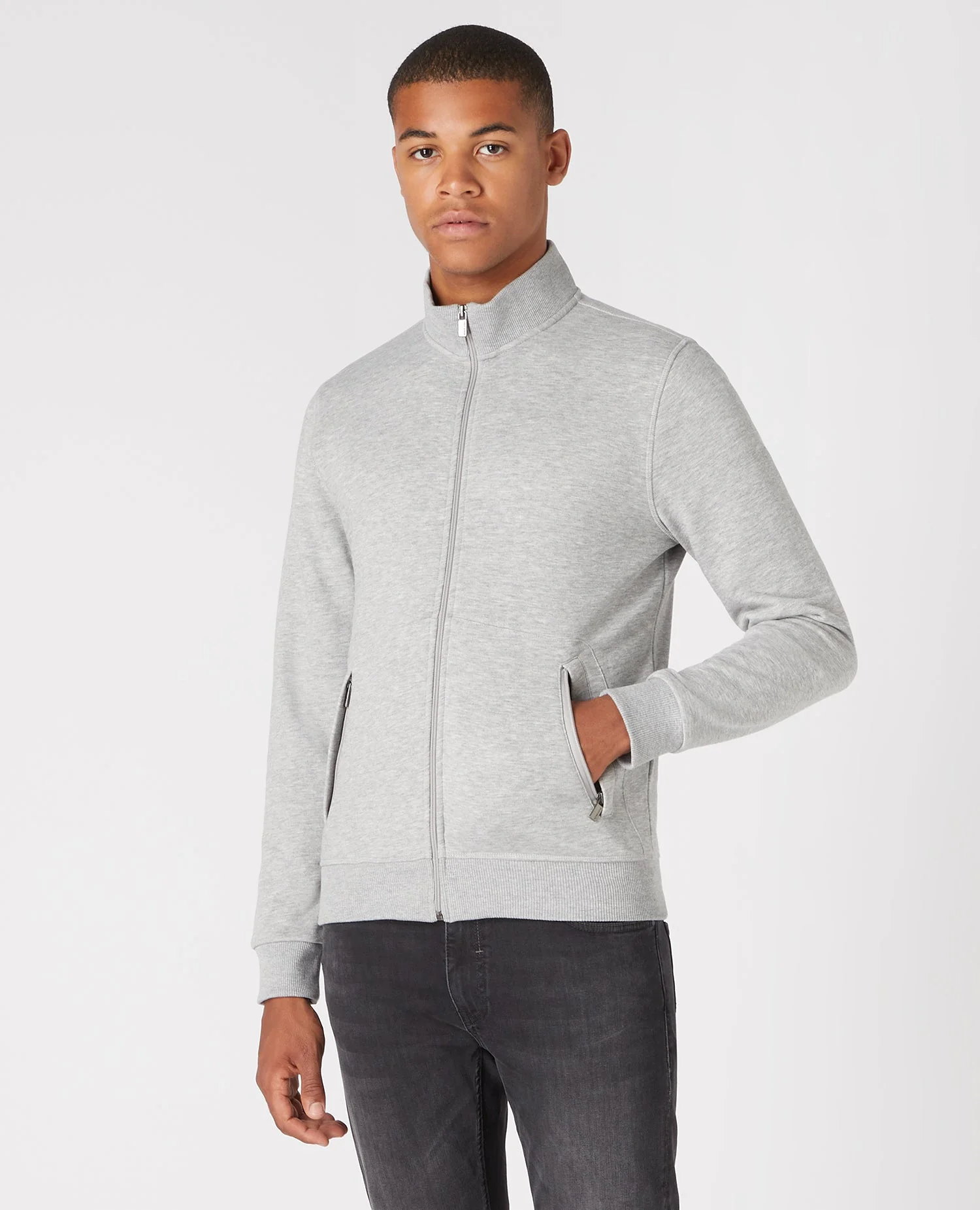 Tapered Cotton-Blend Full Zip Sweateshirt