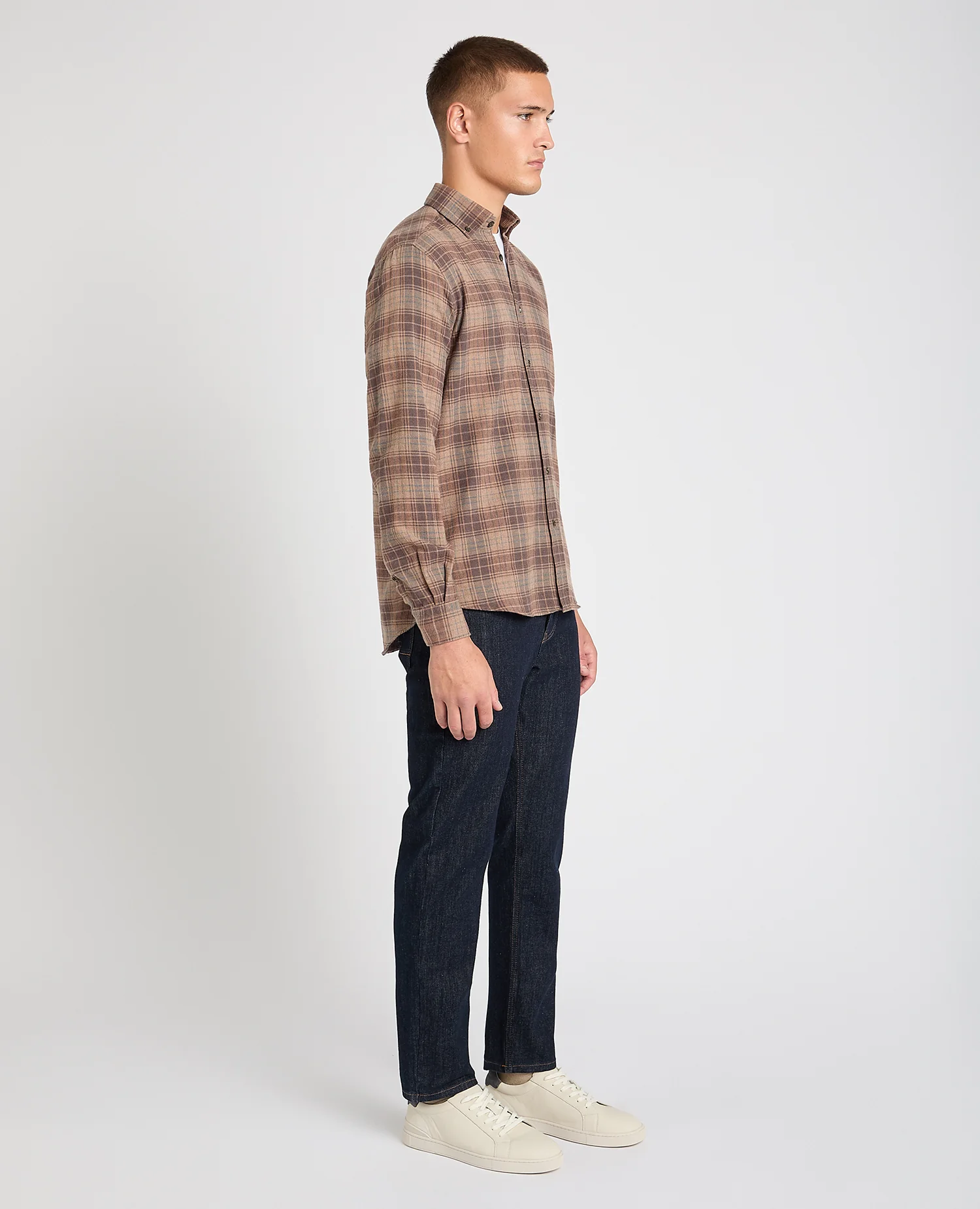 Tapered Fit Brown Check Shirt - Image 4