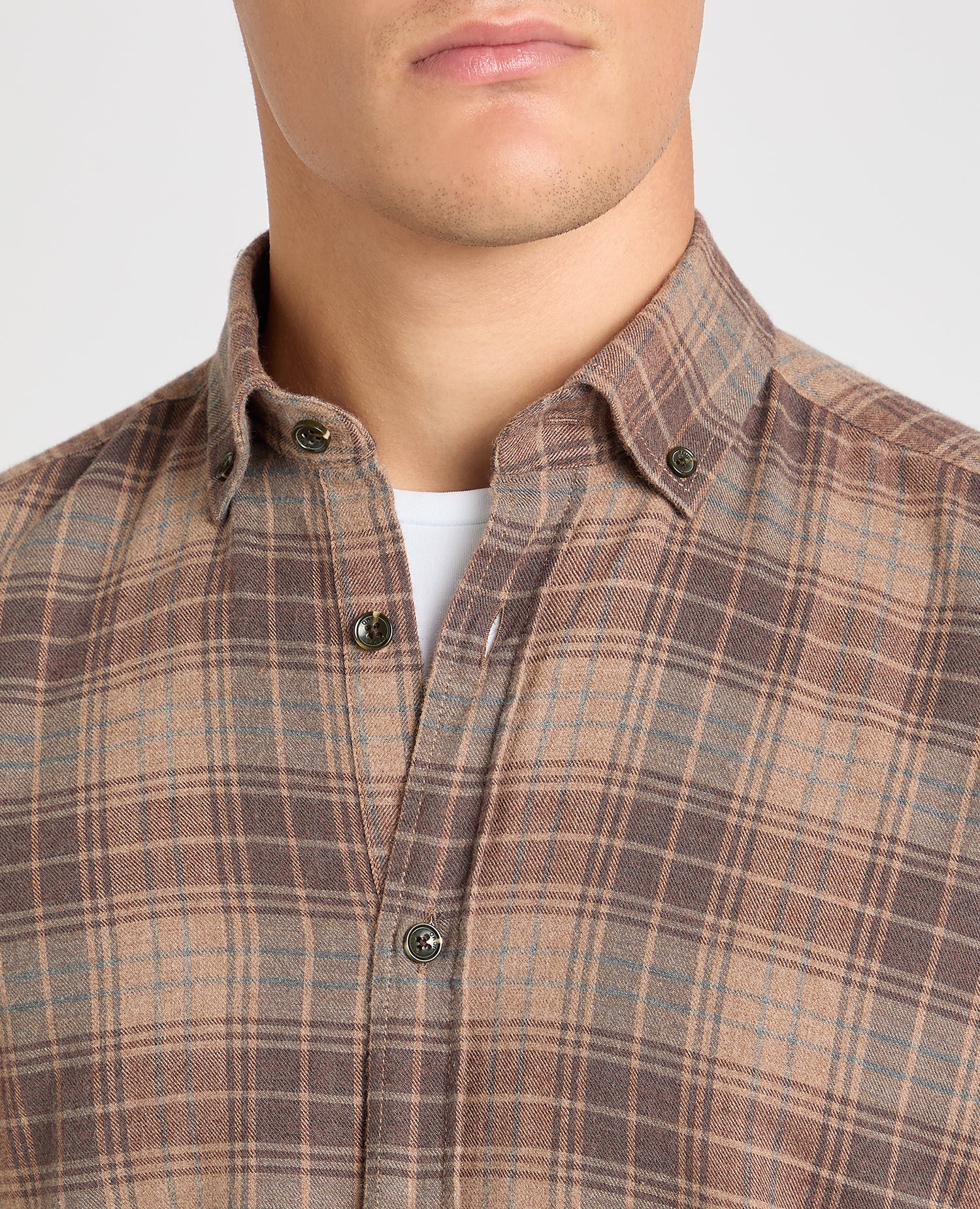 Tapered Fit Brown Check Shirt - Image 5