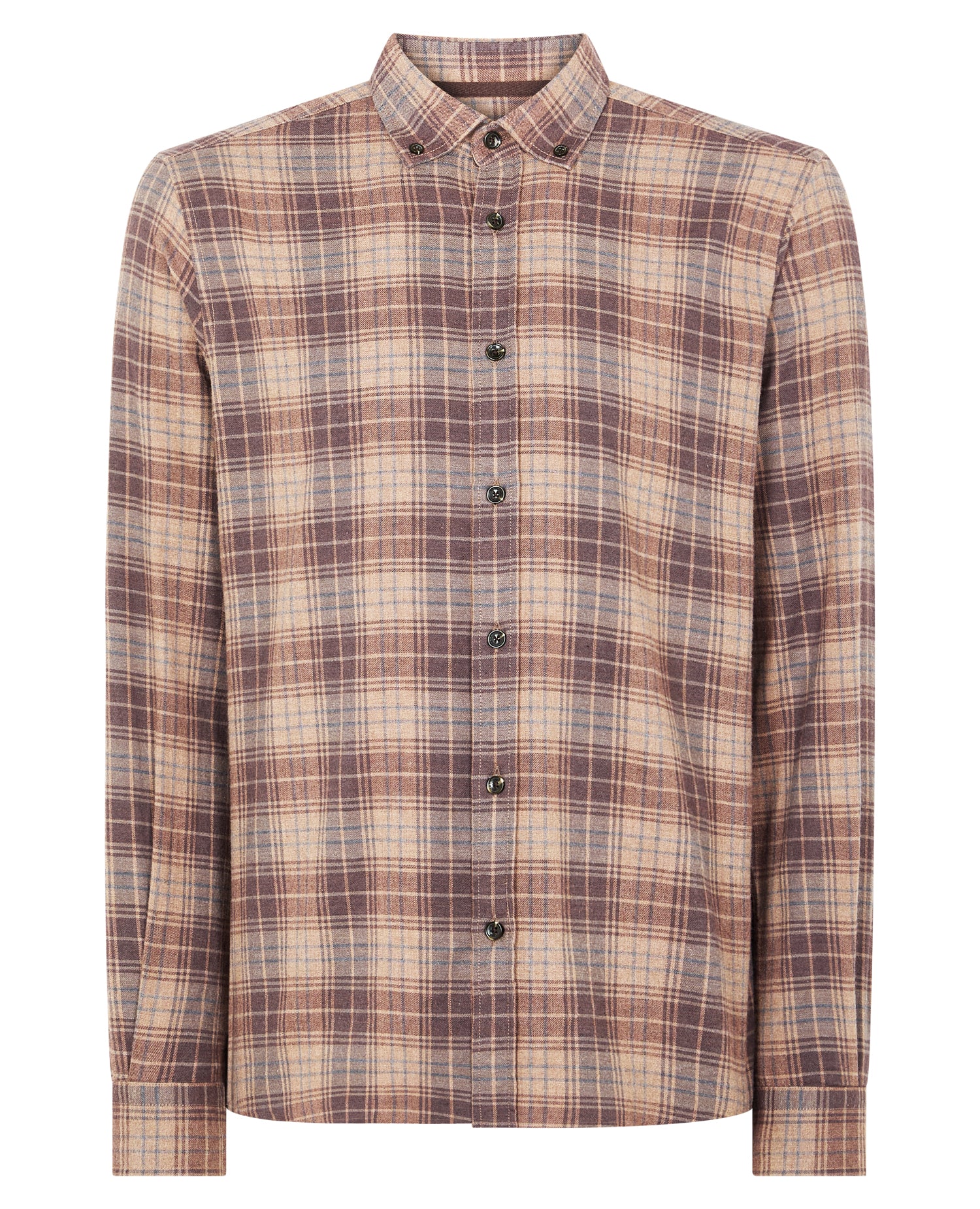 Tapered Fit Brown Check Shirt - Image 7