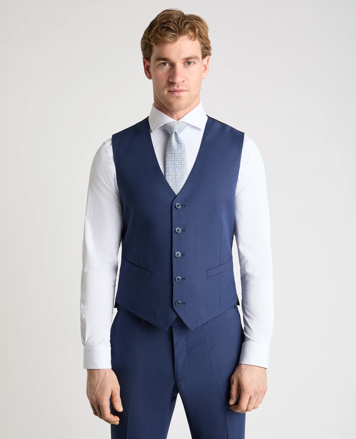 Tapered fit checked polyviscose stretch waistcoat