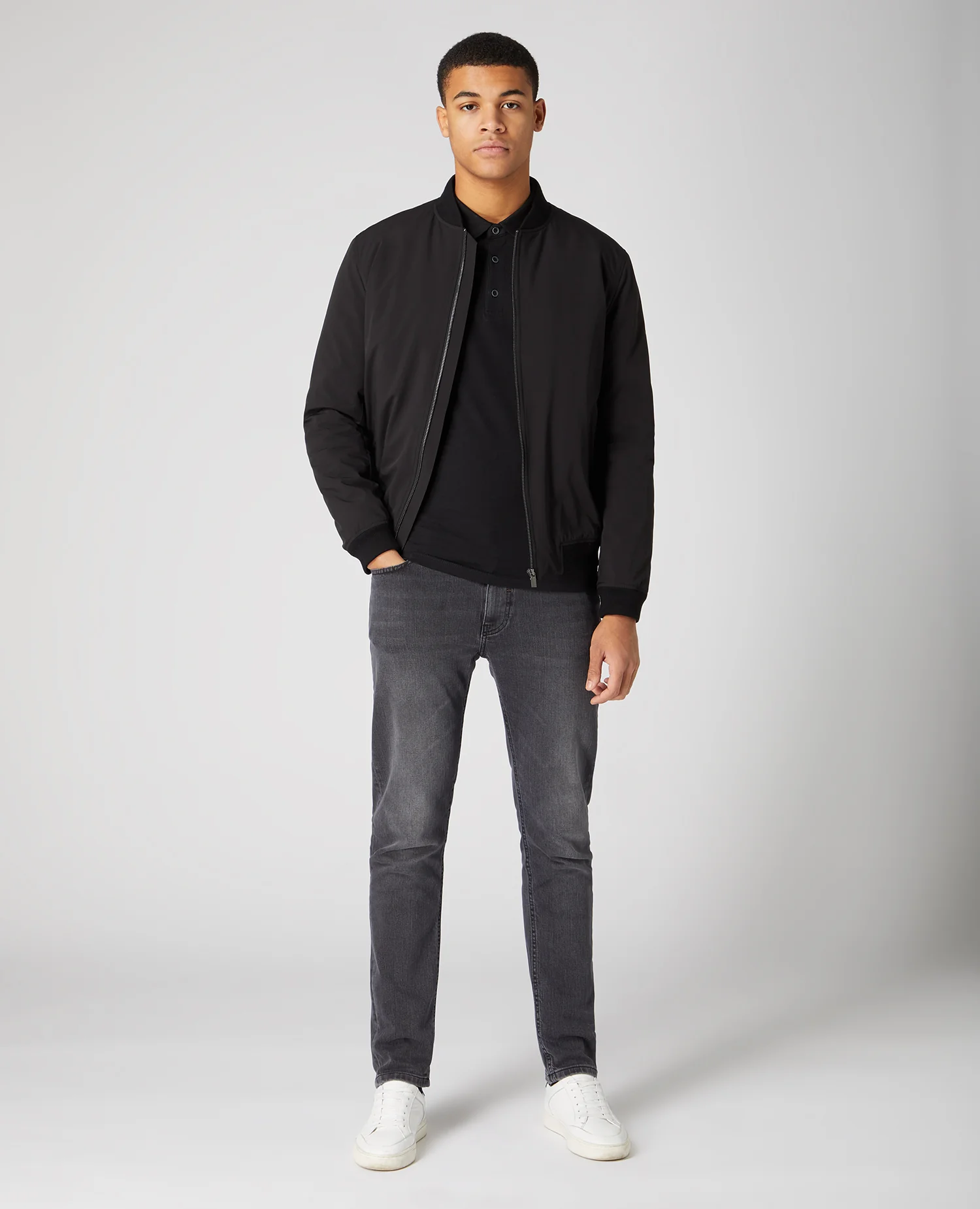 Tapered Fit Cotton-Stretch Long-Sleeve Polo Shirt - Image 2