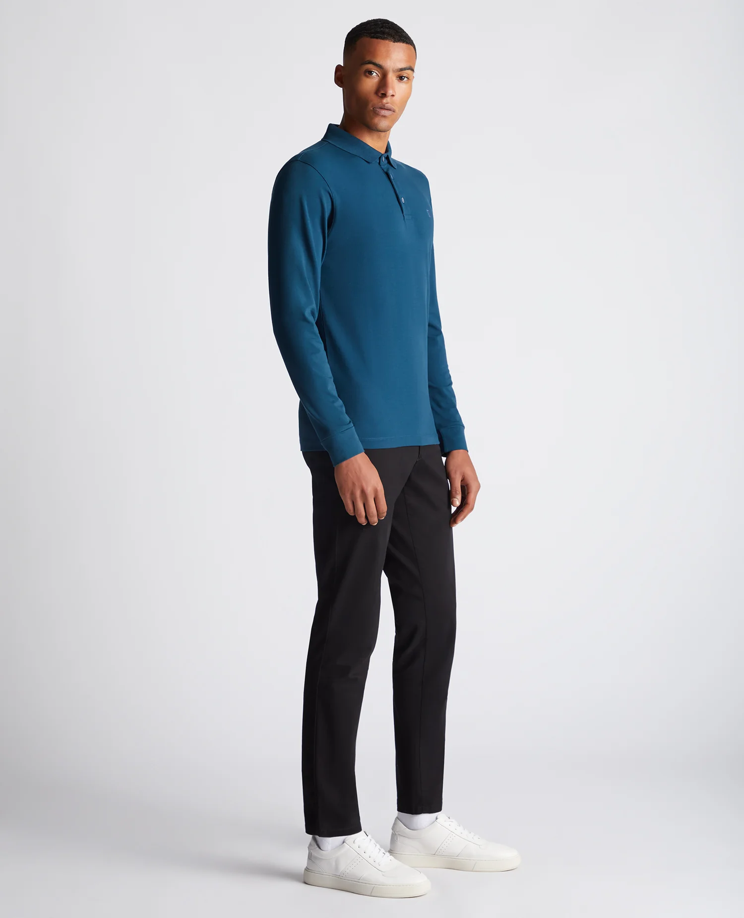 Tapered Fit Cotton-Stretch Long-Sleeve Polo Shirt - Image 3