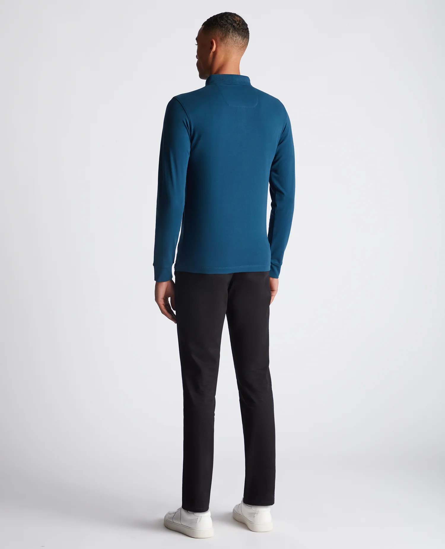 Tapered Fit Cotton-Stretch Long-Sleeve Polo Shirt - Image 4