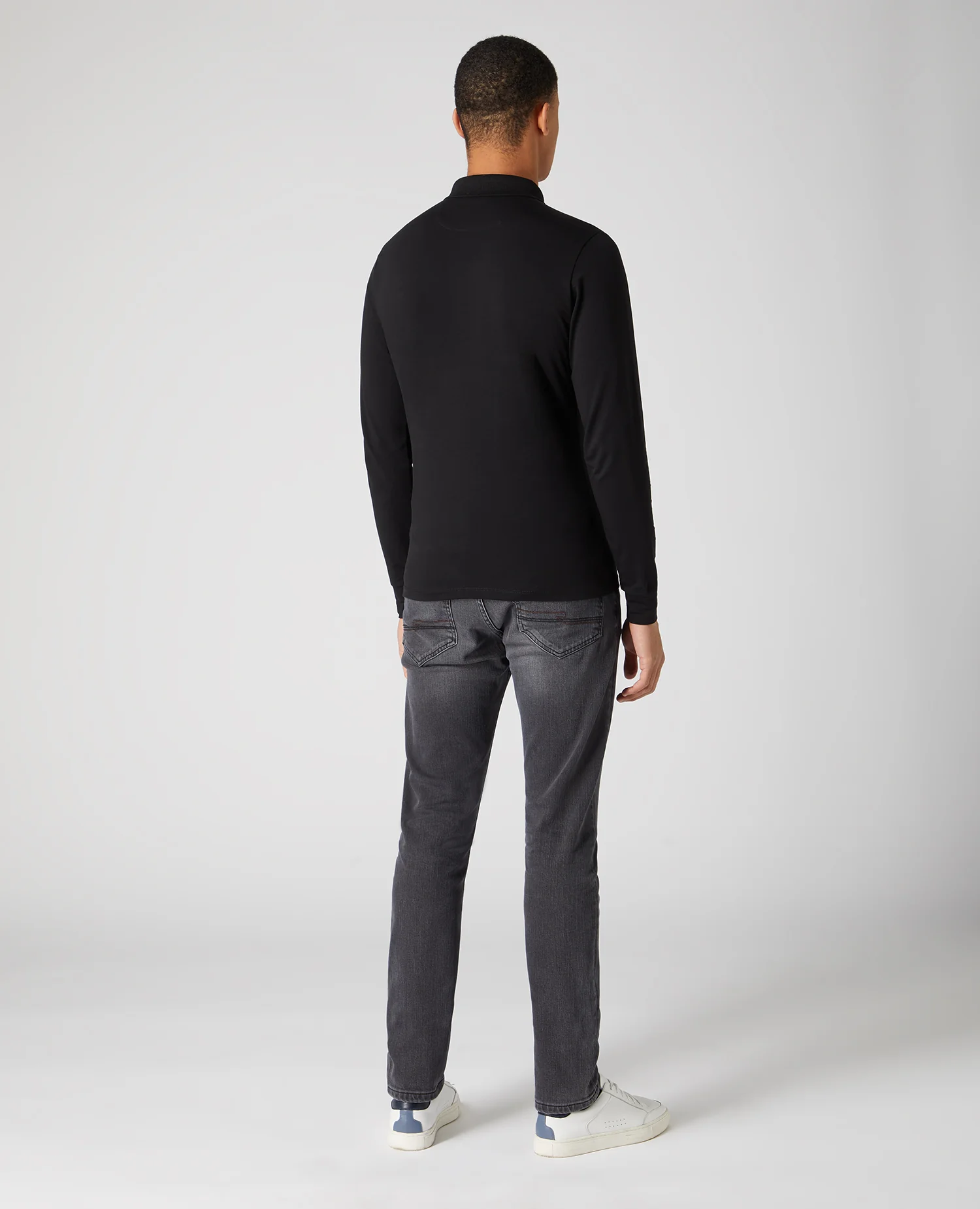 Tapered Fit Cotton-Stretch Long-Sleeve Polo Shirt - Image 3