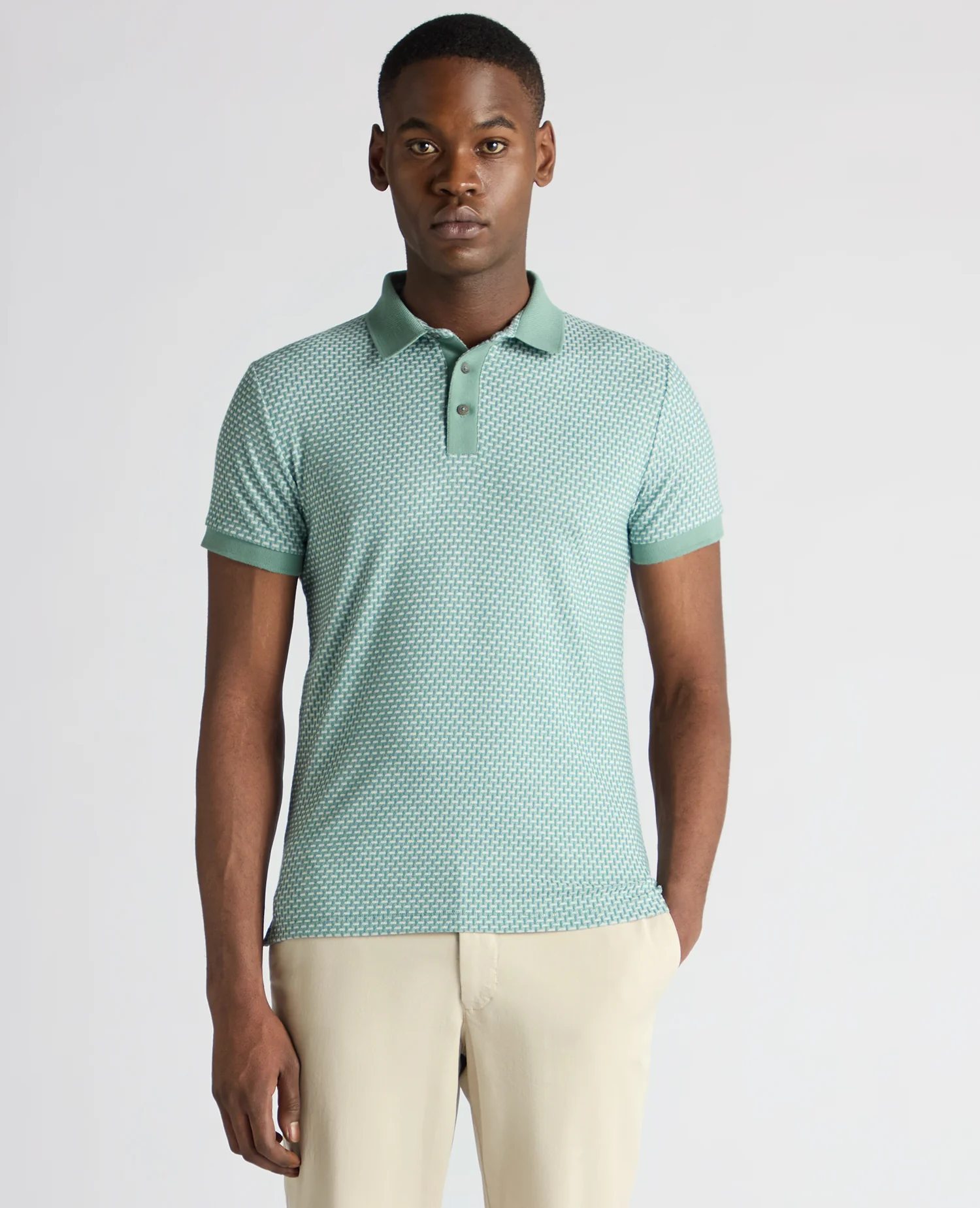 Weave Design Stretch Polo Shirt